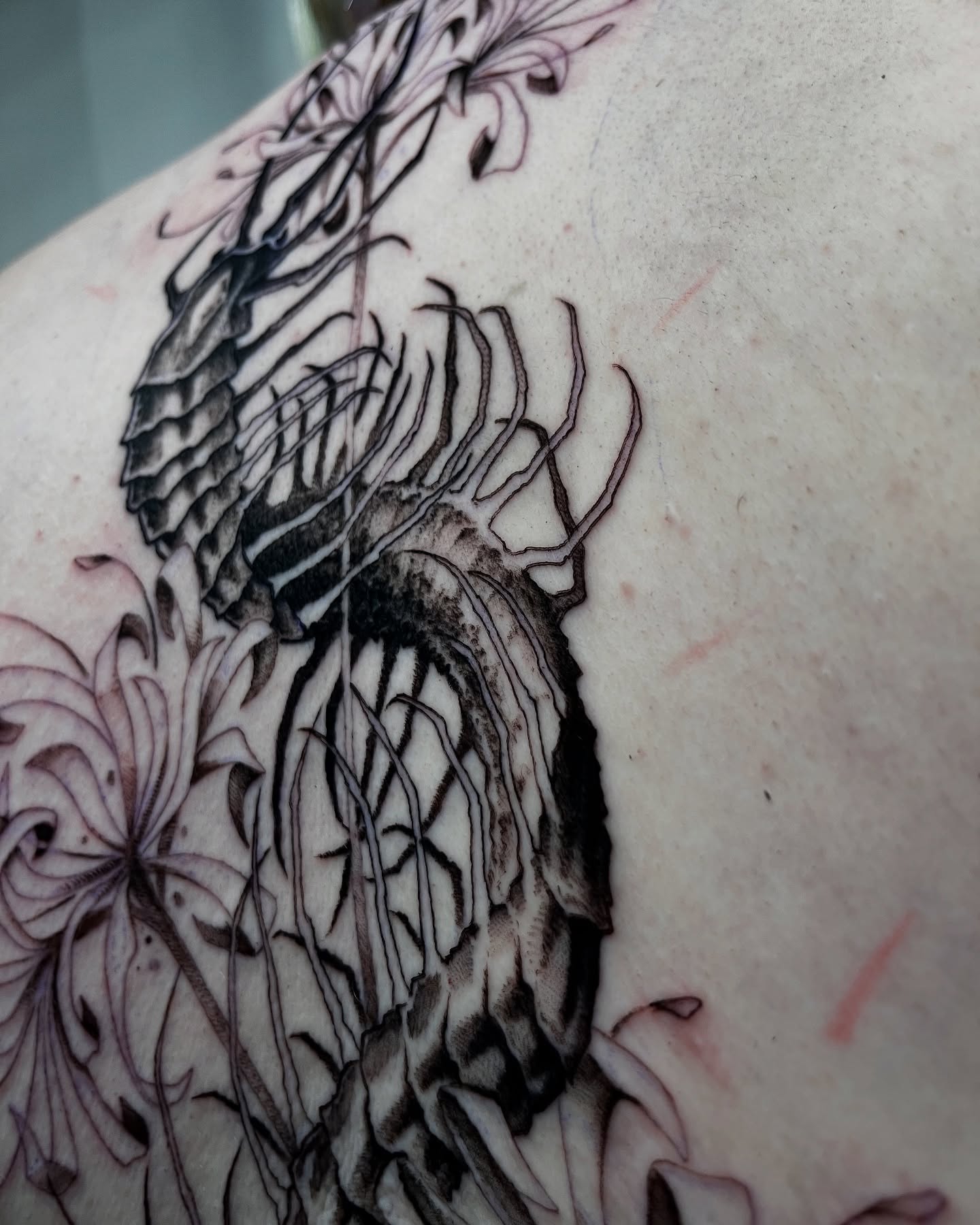 Abstract tree black and grey tattoo on the shoulder by Cameron Jenkins