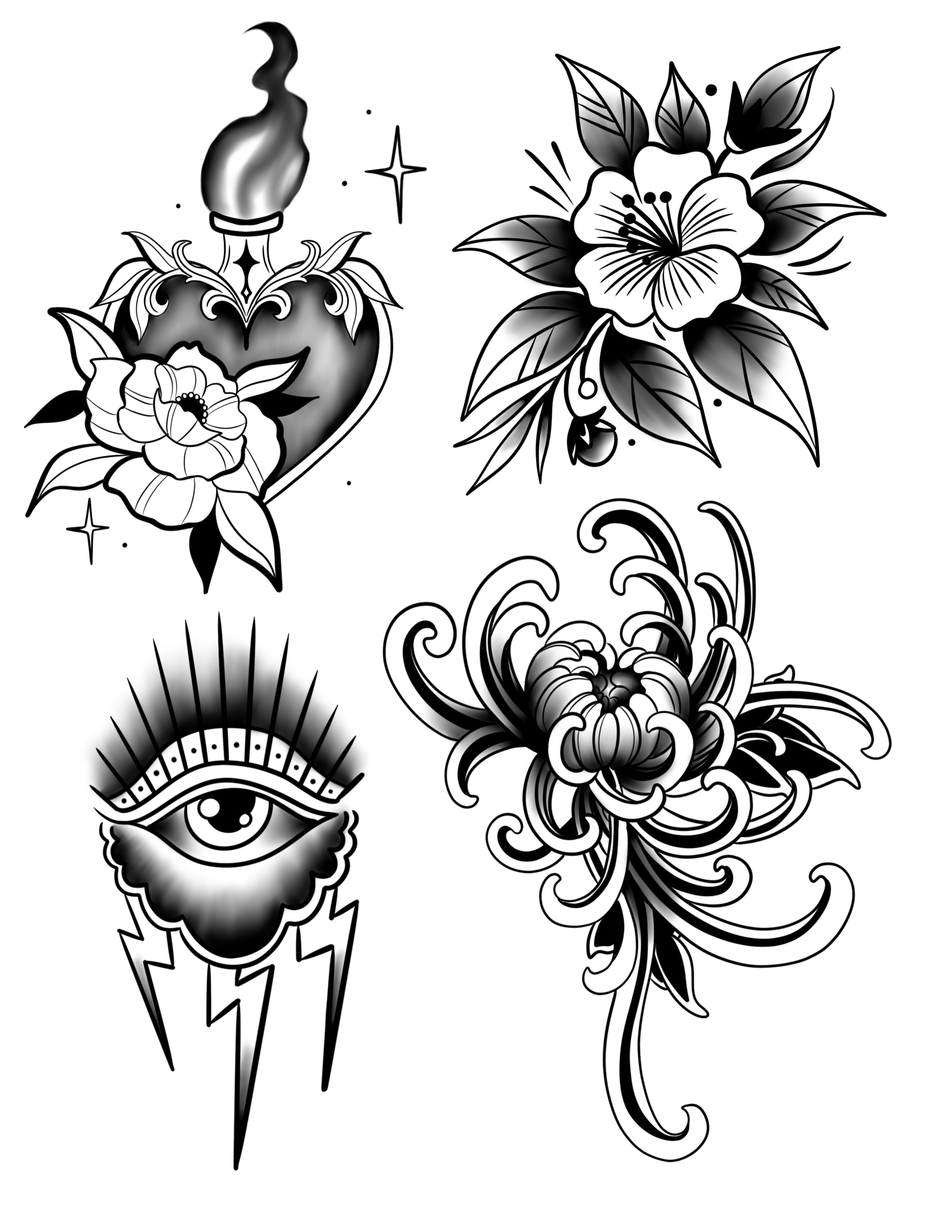 Floral and symbolic designs ornamental tattoo by Marly Quinn
