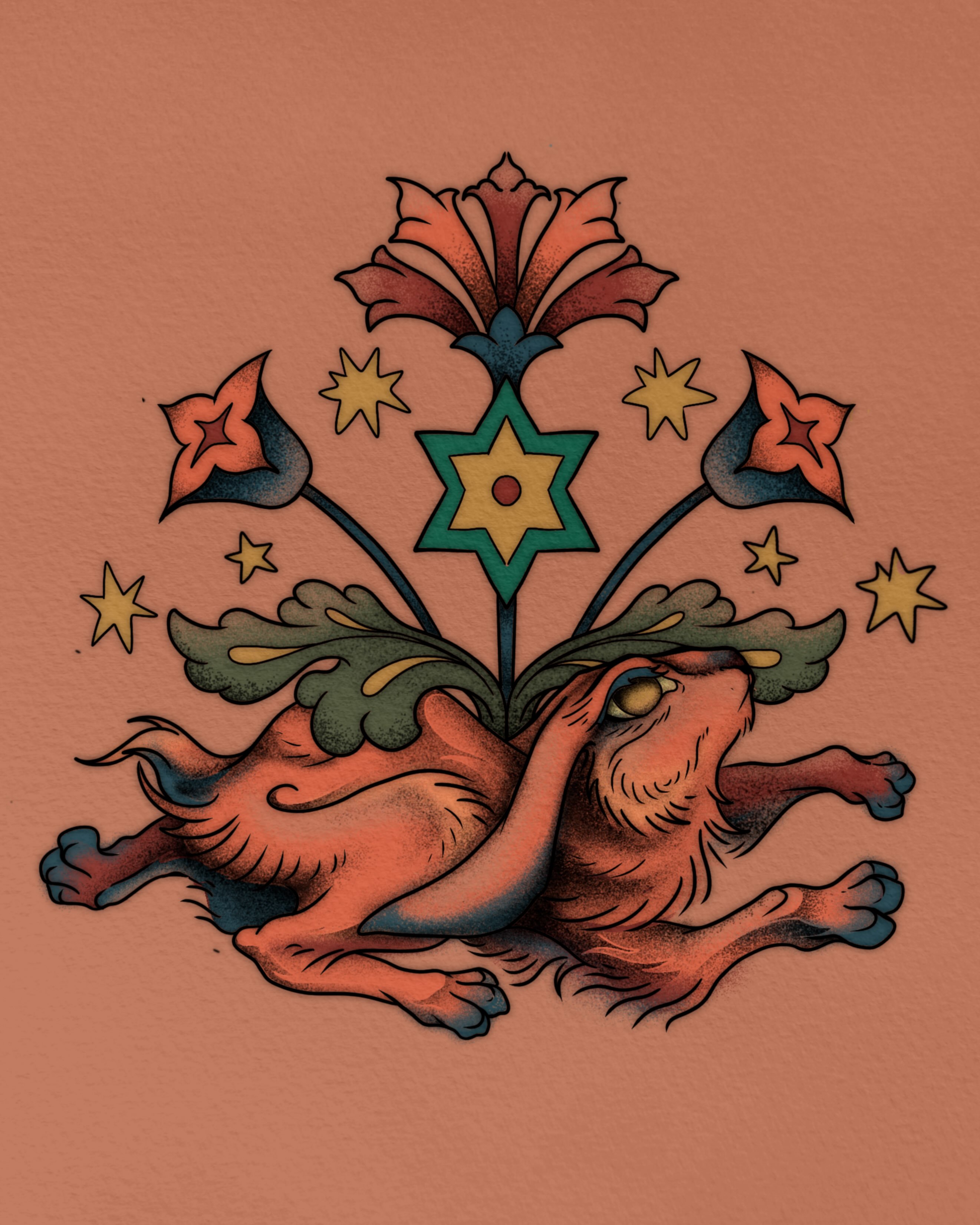 Lion and floral arrangement American traditional tattoo by Ivy-Jade Edwards, Memphis, Tennessee