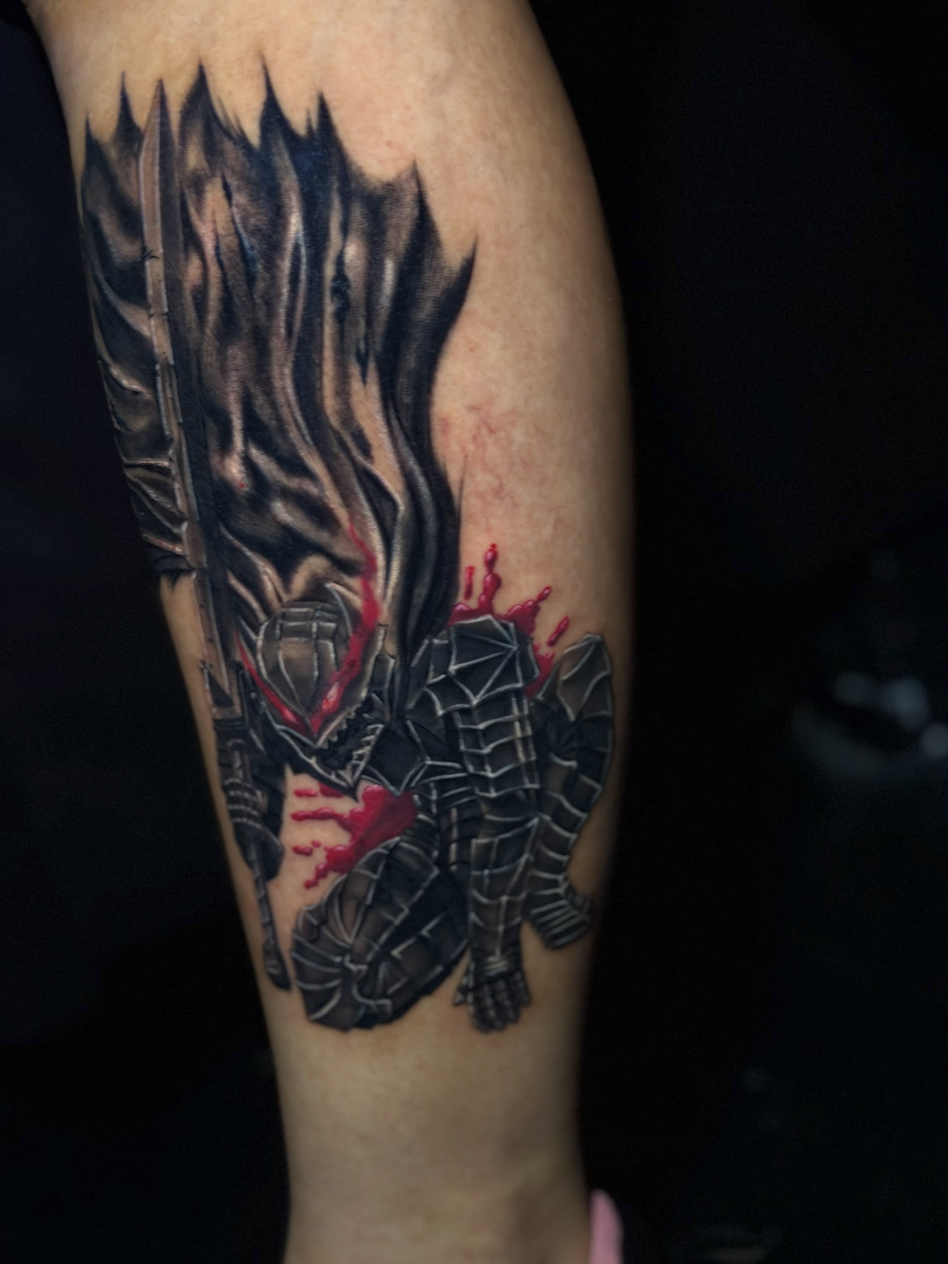 Warrior with wings dark realism tattoo on the forearm by Matthew Arguello