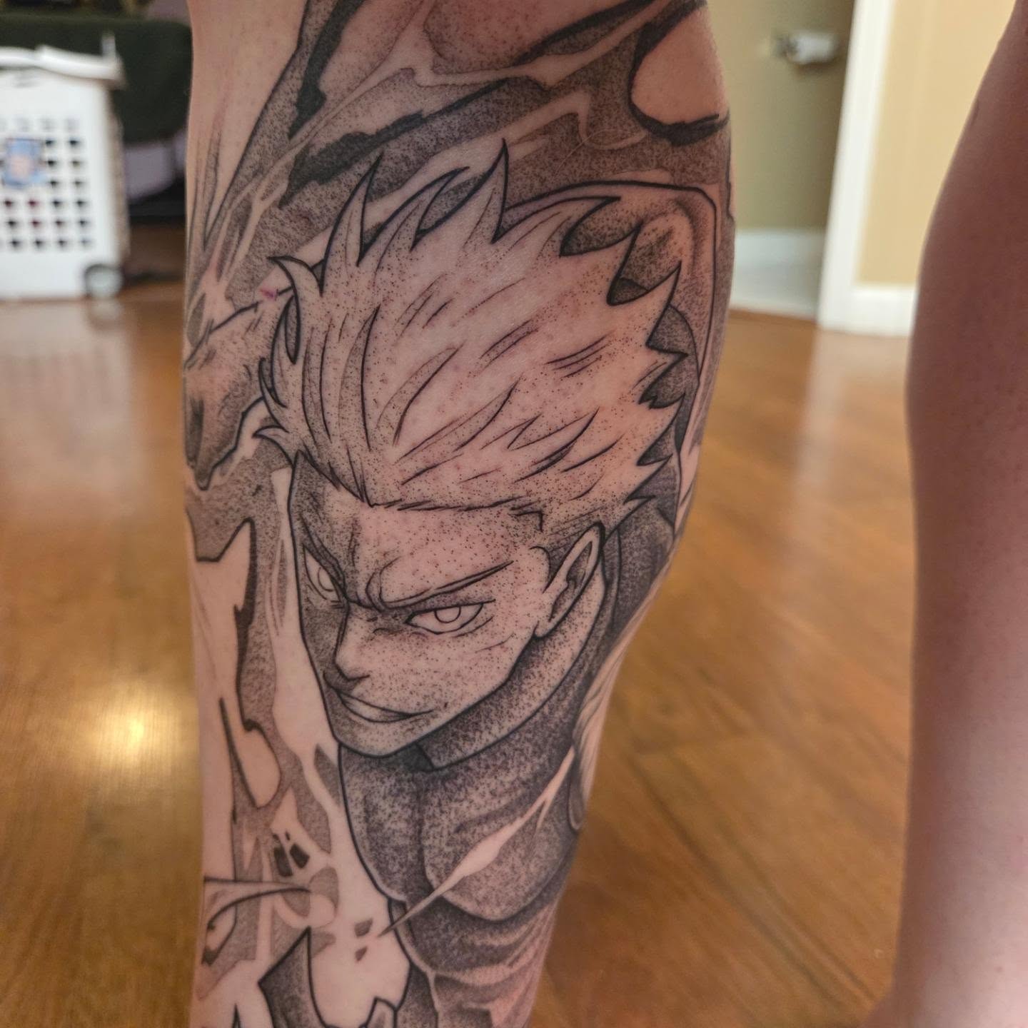 Anime character dotwork tattoo on the forearm by Las Vegas Tattoo Artist