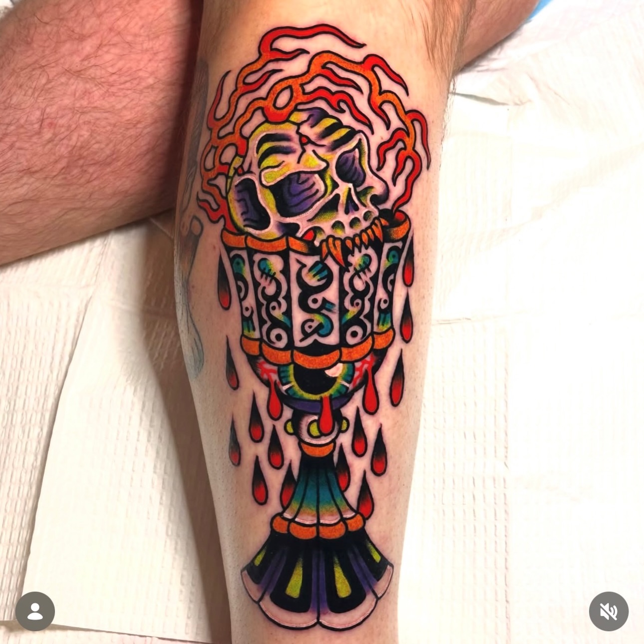 Skull American traditional tattoo on the forearm by Kiki Painmaker Trad Tattooer 🧨