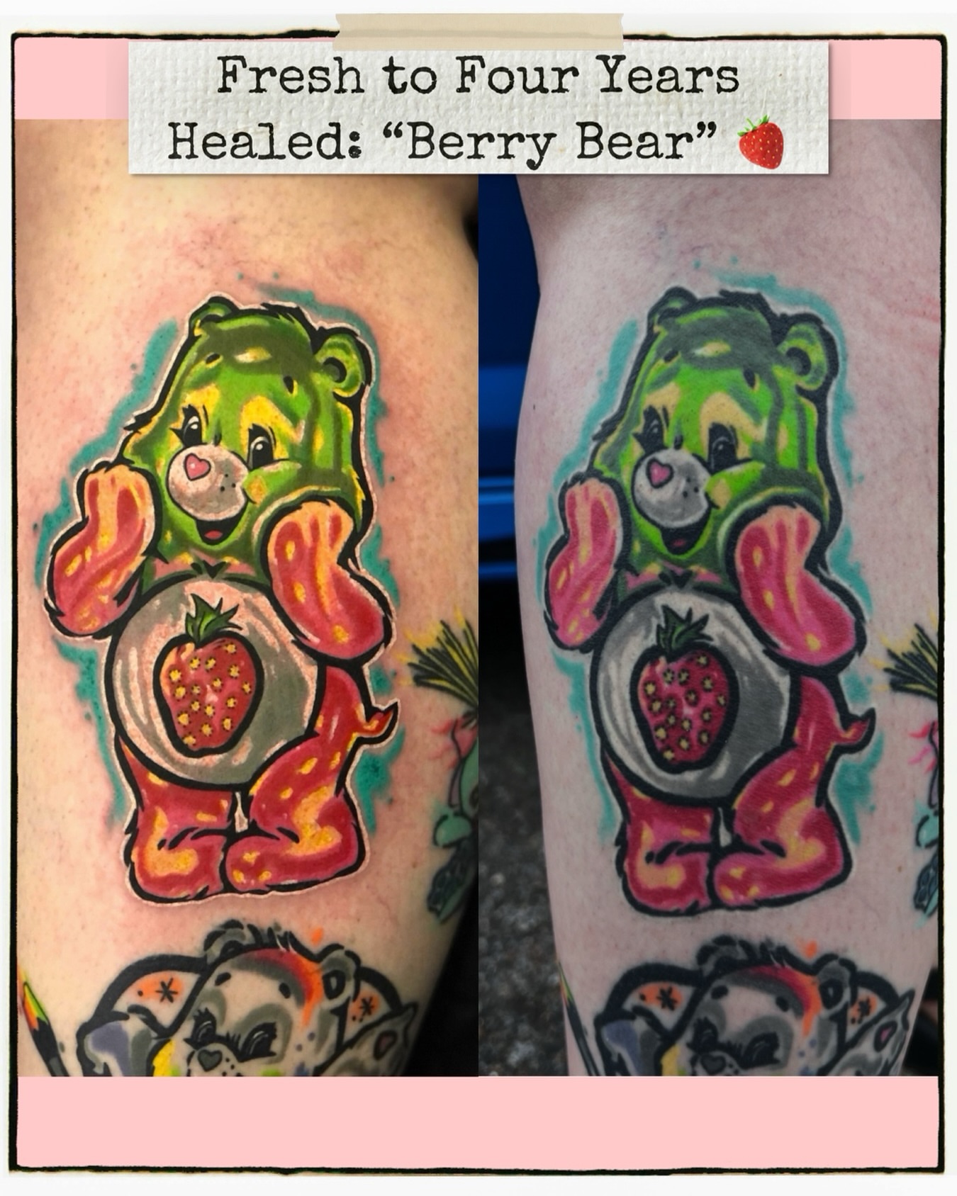 Berry Bear watercolor tattoo on the forearm by Hugh Anthony Washington, Hattiesburg, Mississippi