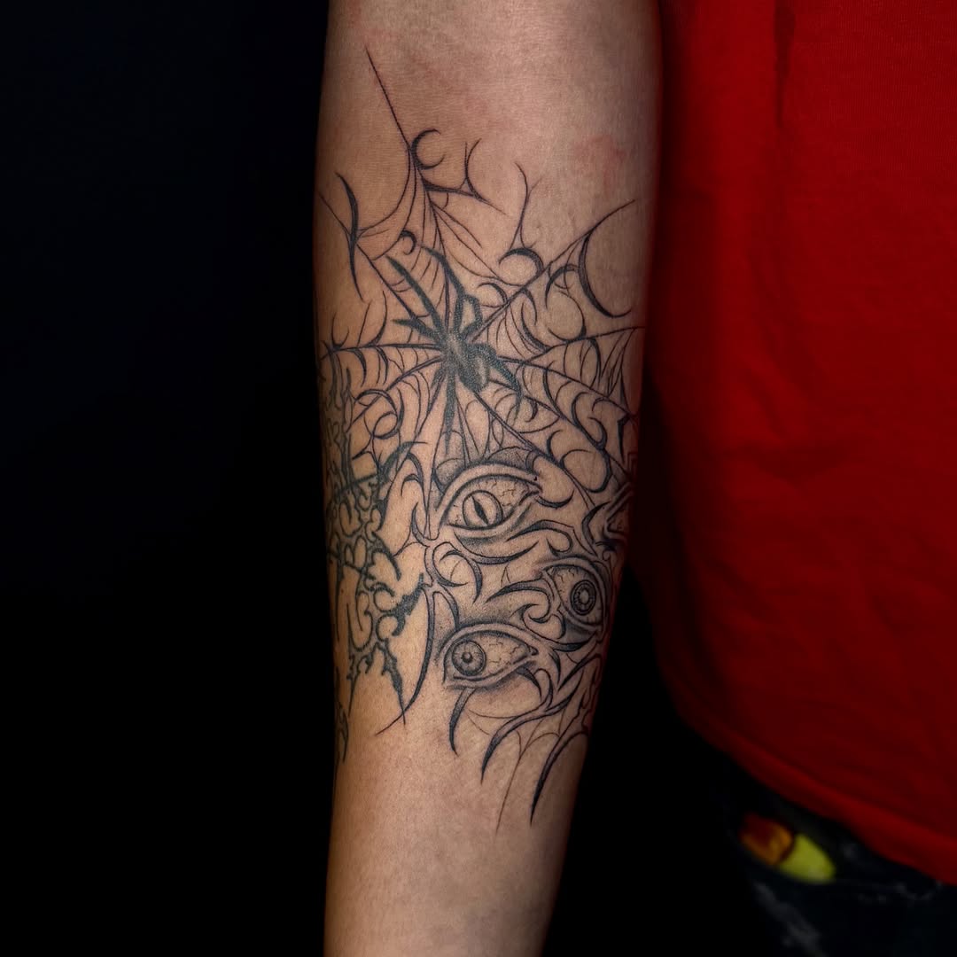 Spider web black and grey tattoo on the forearm by ๐๐ญ๐ฆ๐จ๐ณ๐ข โ๐๐ฆ๐จโ ๐ฆต