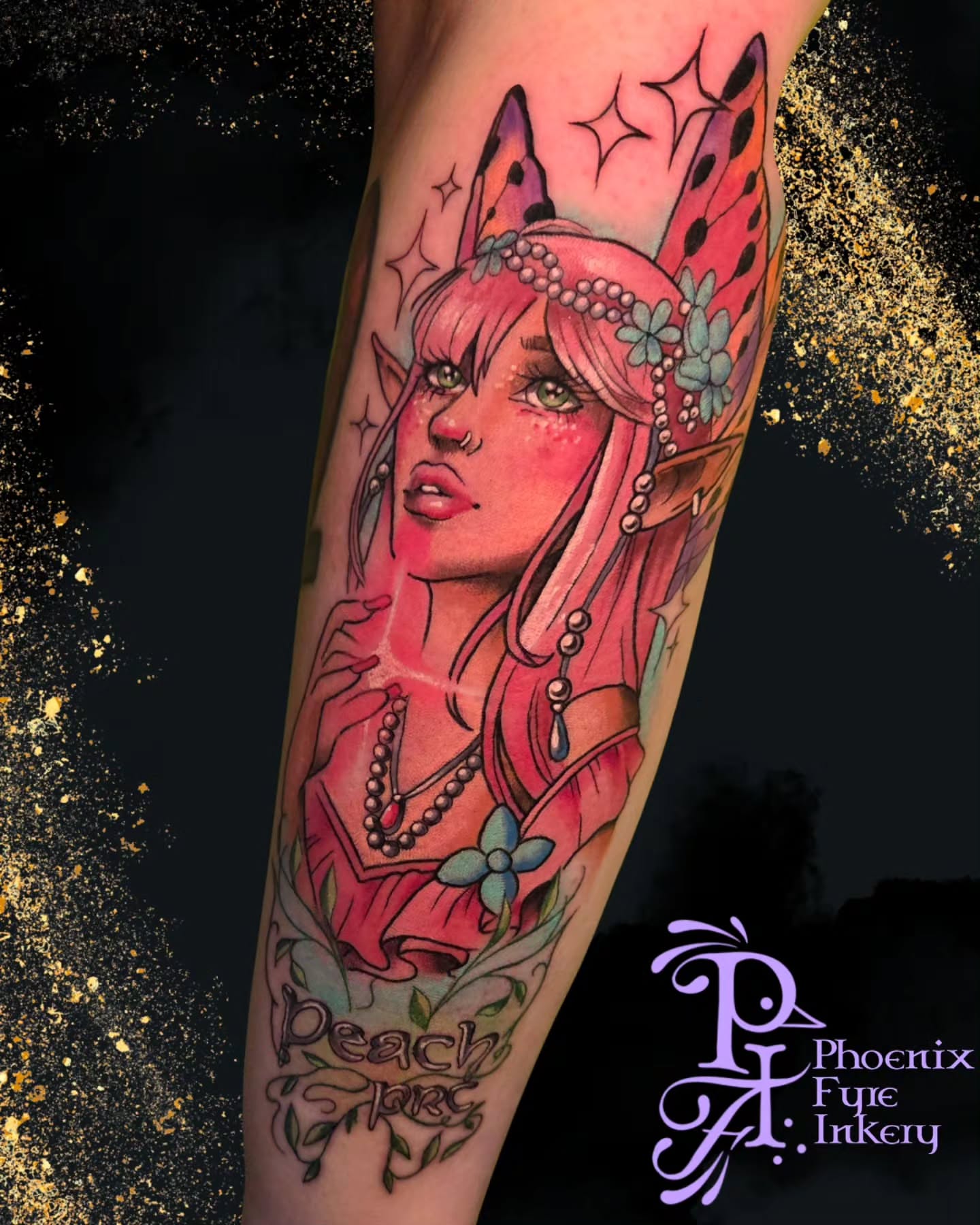 Cat girl new school tattoo on the forearm by 💚Phoenix Taylor💚-Fantasy Neotraditional