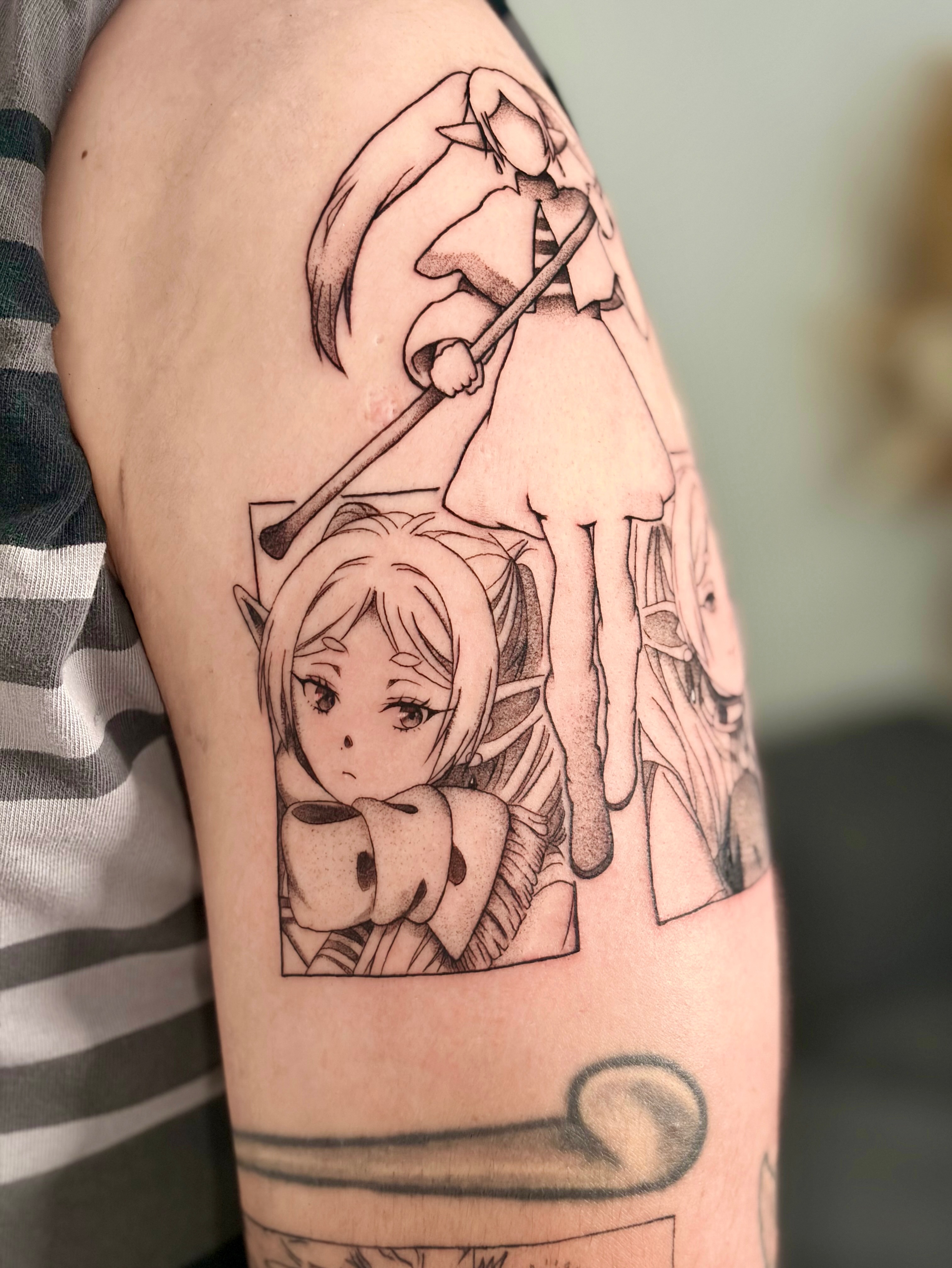 Anime characters anime tattoo on the forearm by Quinn ᶻ 𝗓 𐰁 .ᐟ, Charlotte, North Carolina