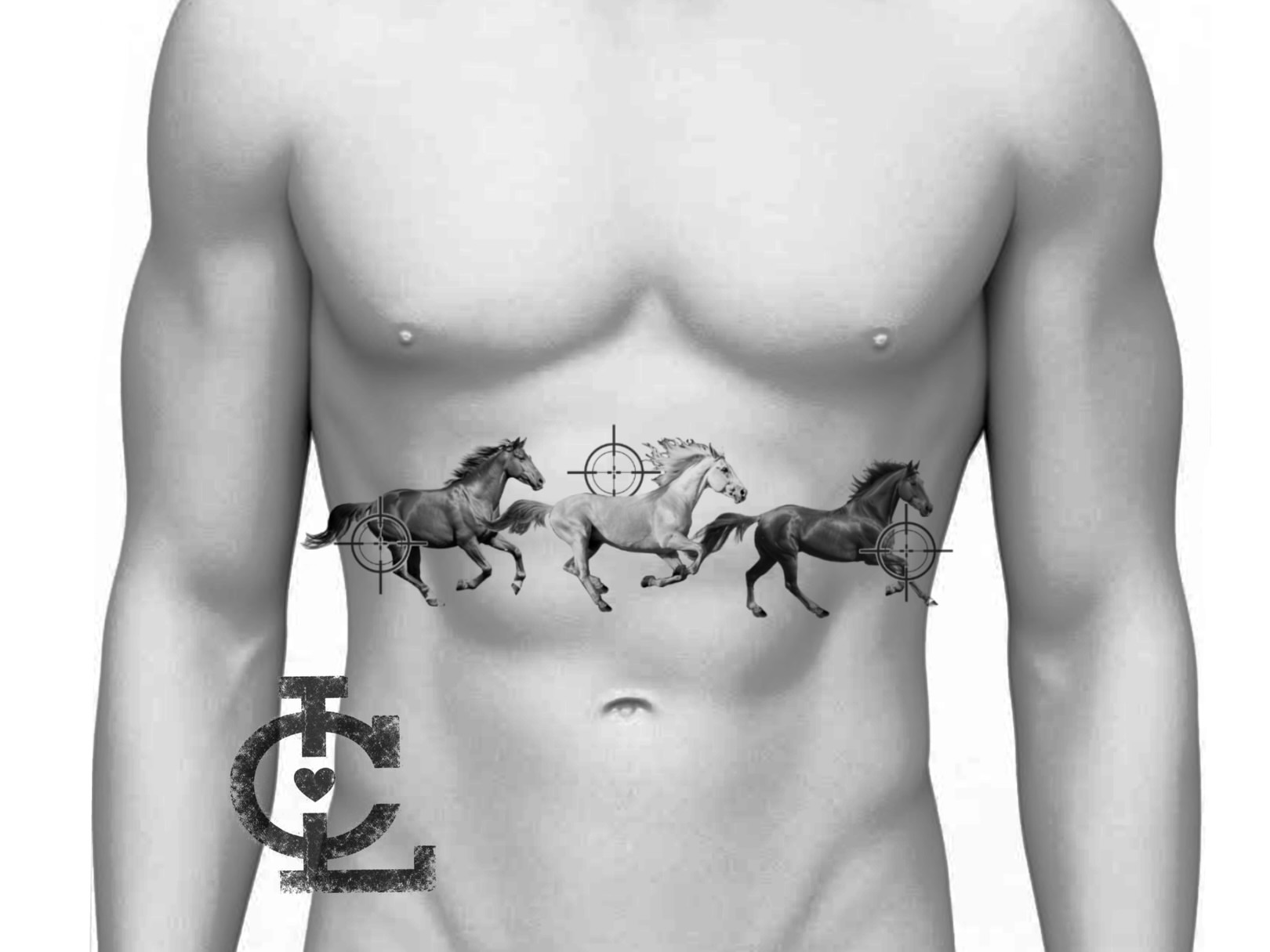Horses black and grey tattoo on the chest by @lovechasetattoo