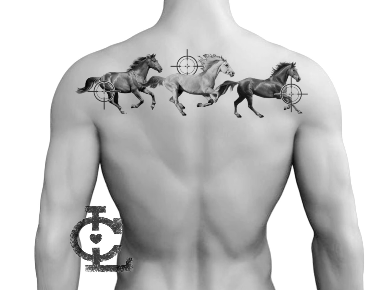 Horses realism tattoo on the back by @lovechasetattoo