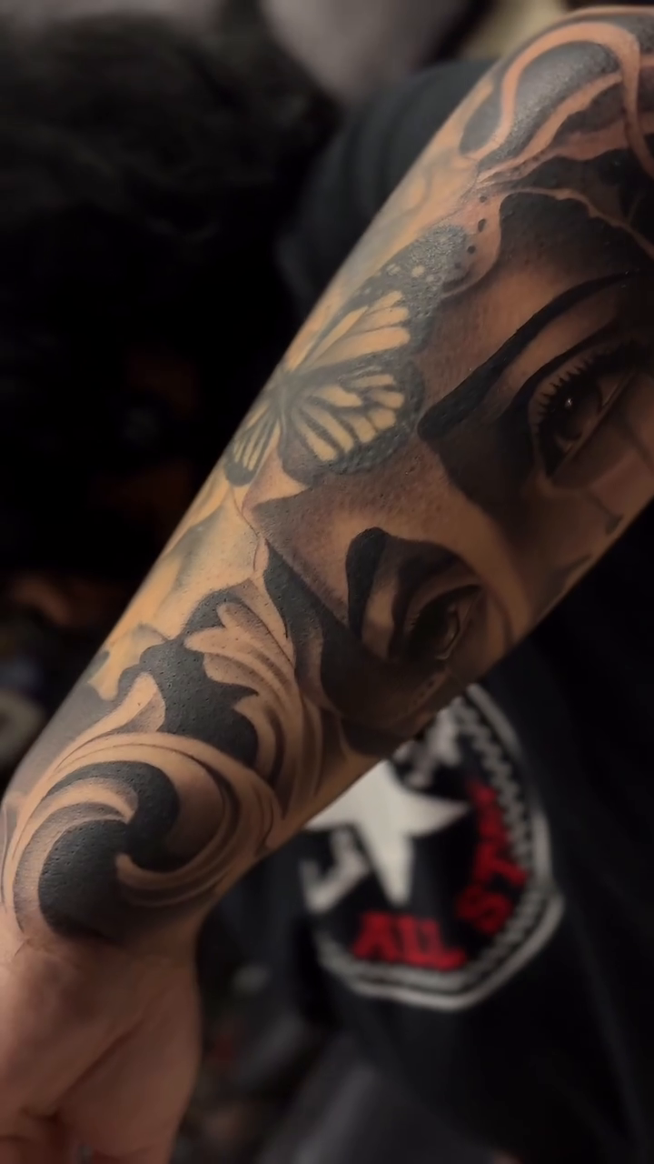 Woman's face and floral elements realism tattoo by Savana ☆