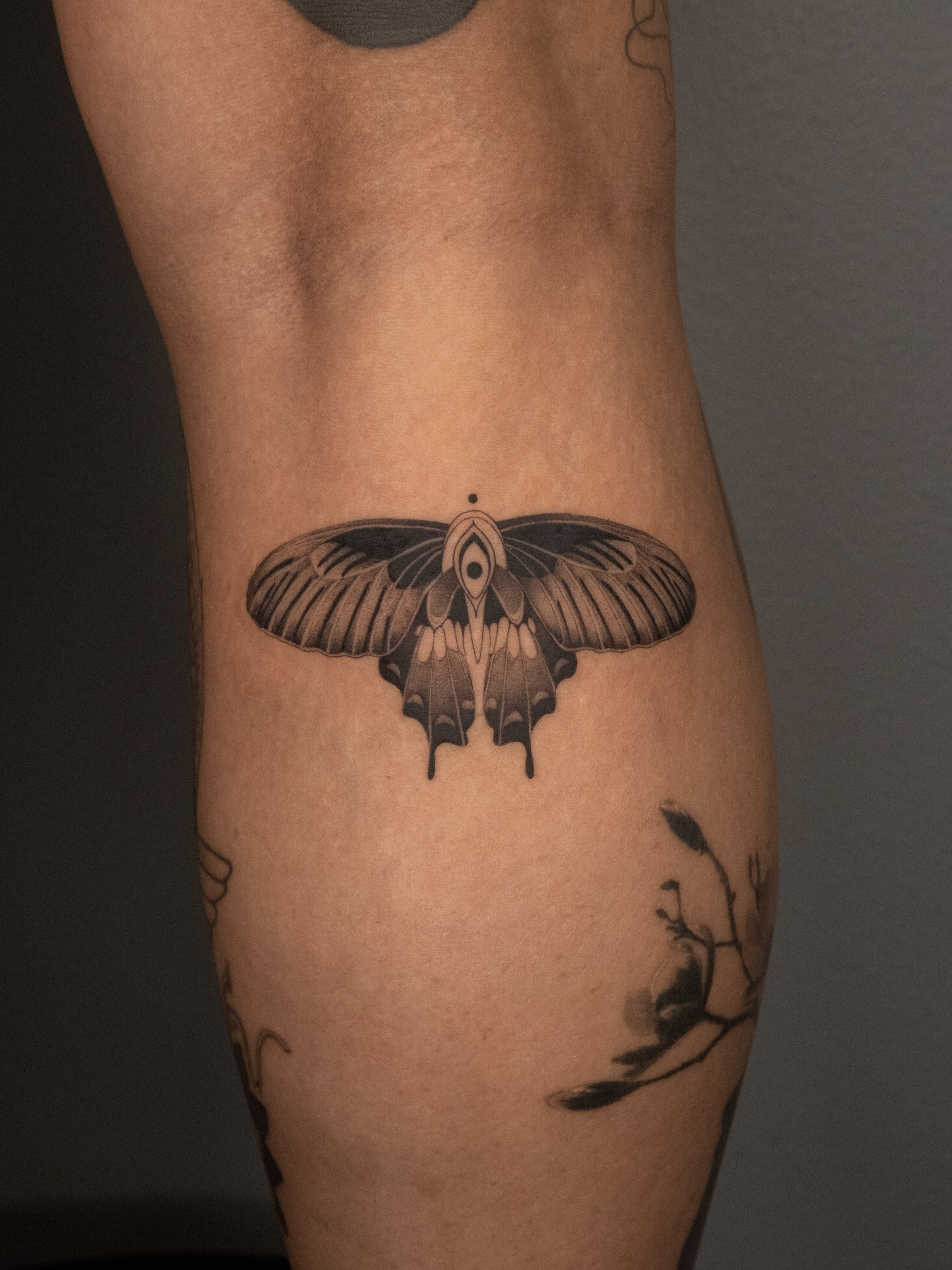 Moth black and grey tattoo on the forearm by ๐๐๐ฆ ๐๐ ๐ฎ๐ฒ๐๐ง
