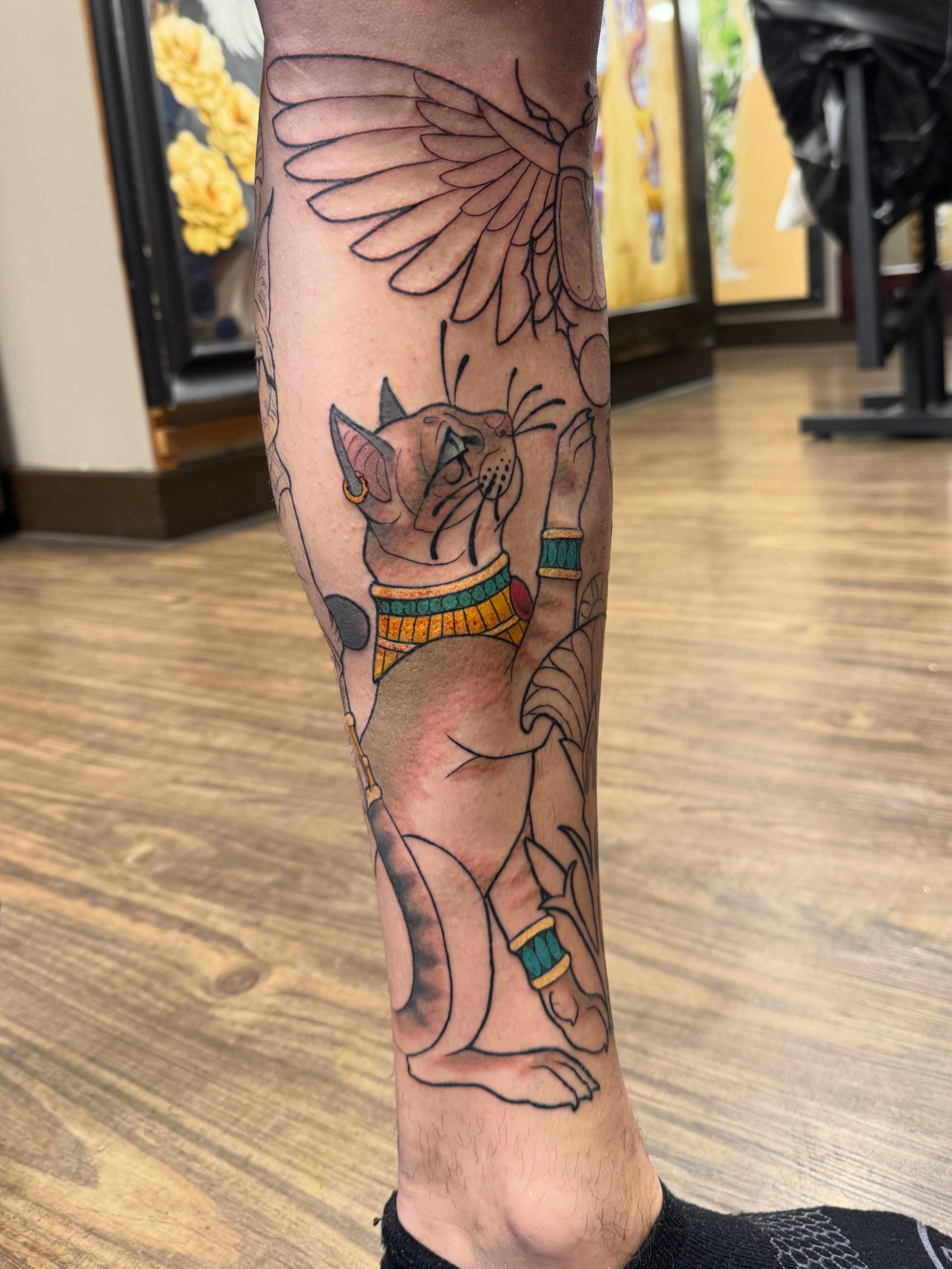 Cat with wings new school tattoo on the forearm by Andi Fitz ✨ San Diego Tattoo Artist, San Diego, California
