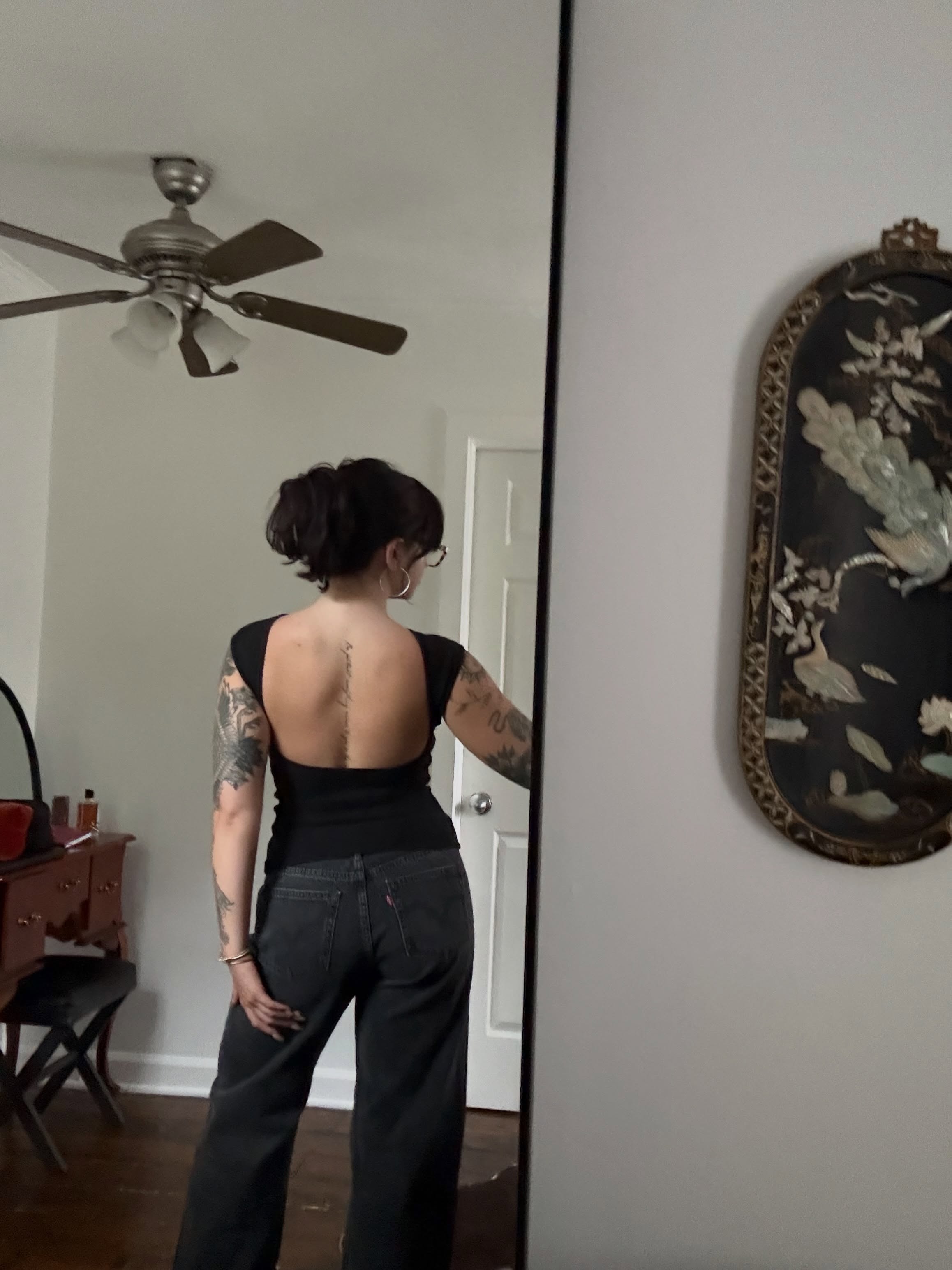 Tattooed back black and grey tattoo on the back by Ava Nilou
