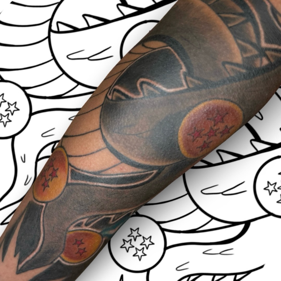 Dragon ball z black and grey tattoo on the forearm by Victor Campos