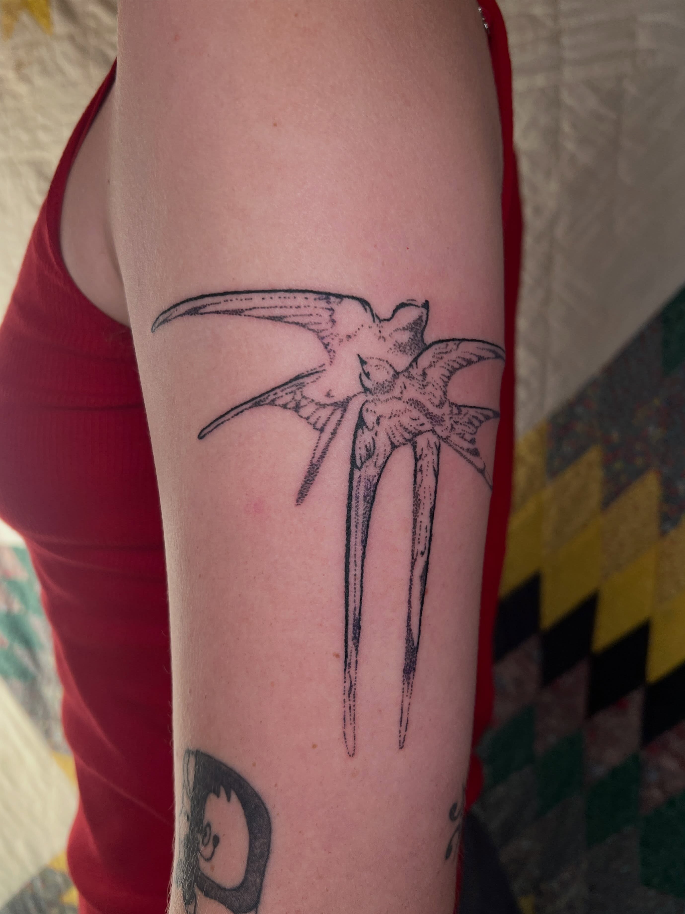 Bird black and grey tattoo on the forearm by faith