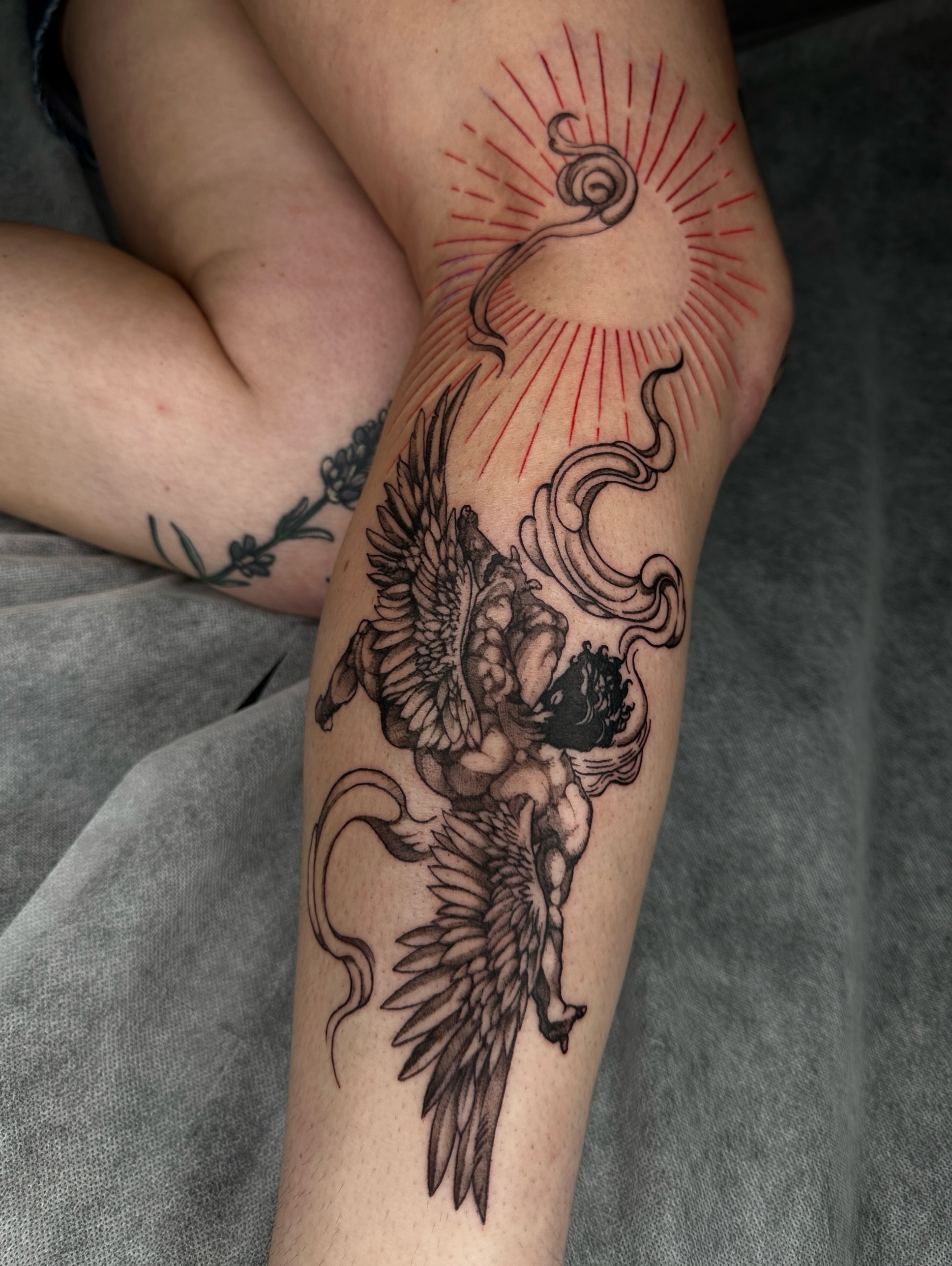 Phoenix black and grey tattoo on the forearm by A L e X