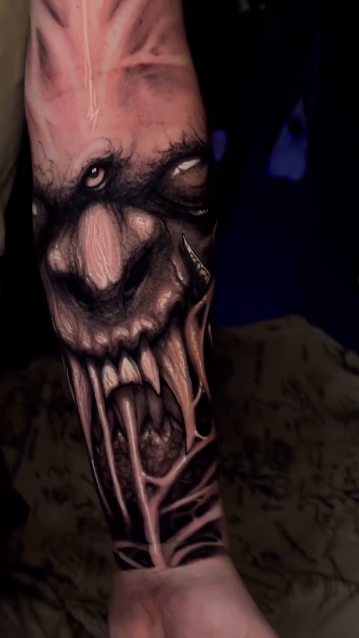 Tattoo by @aaronmtattoos — dark_realism, black_and_grey