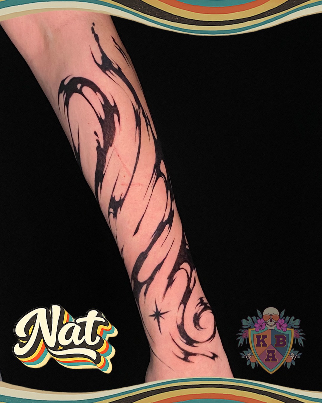 Abstract flame tribal tattoo on the forearm by Krystinä