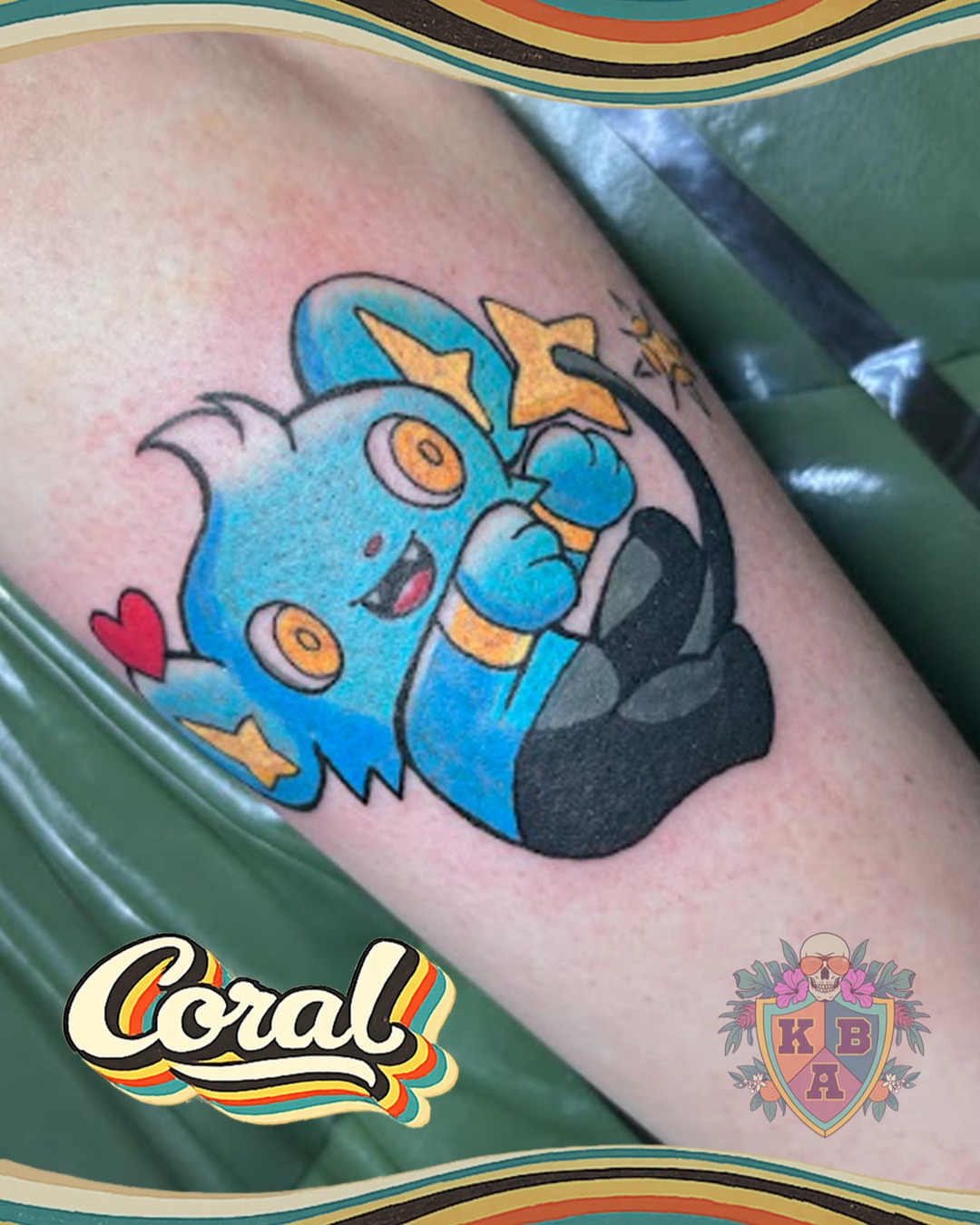 Blue monster new school tattoo on the forearm by Krystinä