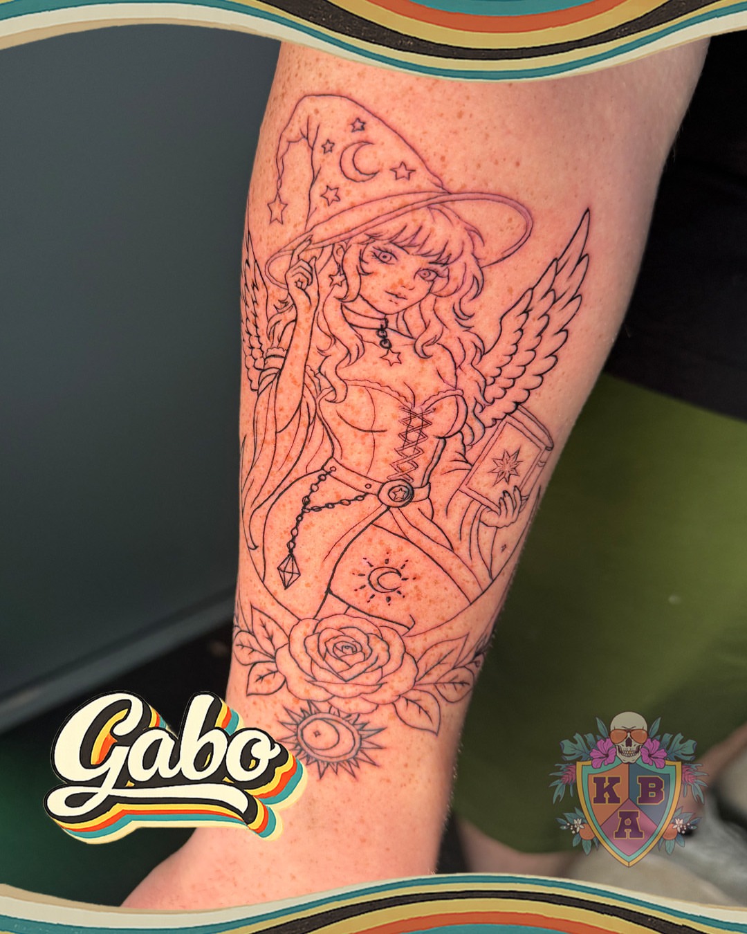 Witch with wings new school tattoo on the forearm by Krystinä
