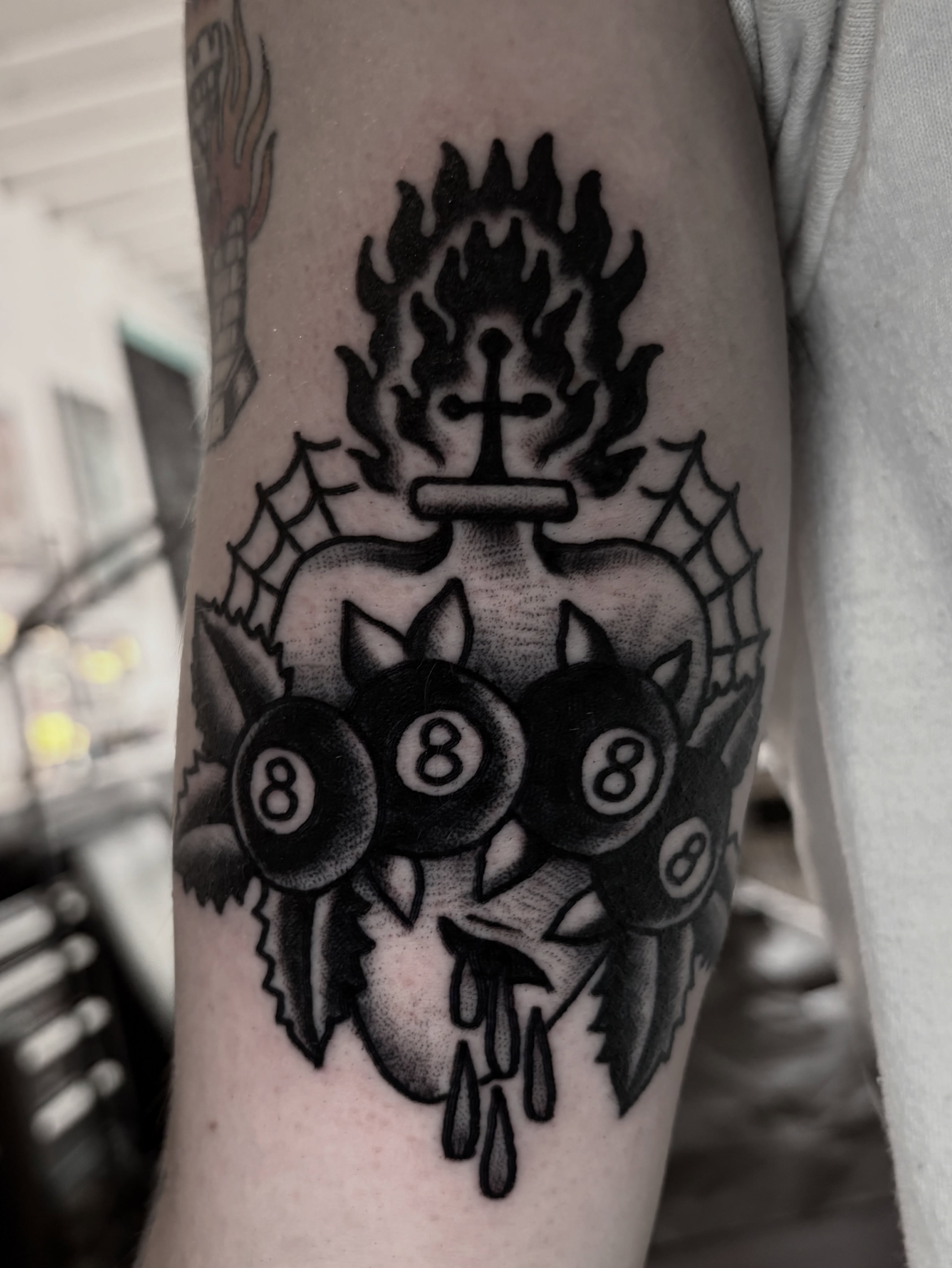 8-ball pool balls American traditional tattoo on the forearm by π³πππ πΆπππππ