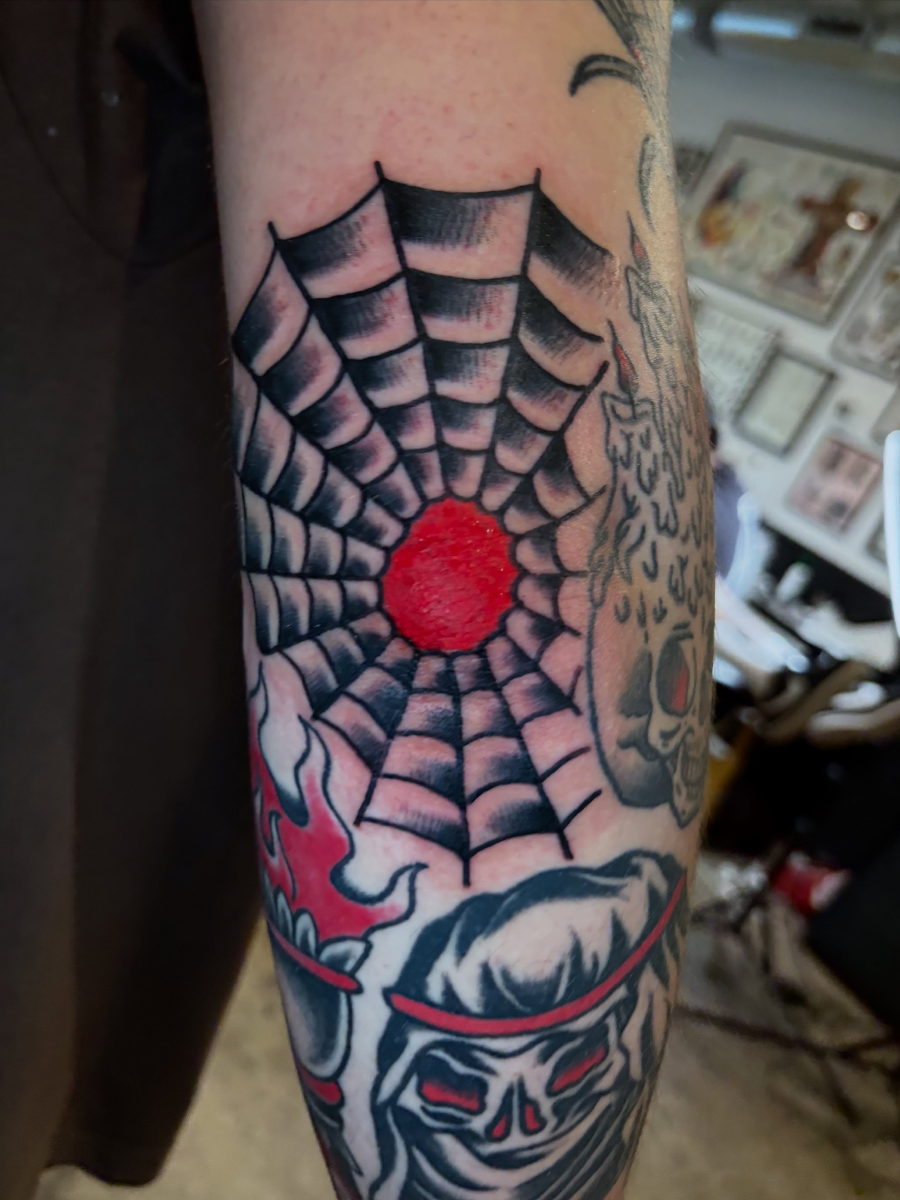 Spider web American traditional tattoo on the forearm by π³πππ πΆπππππ
