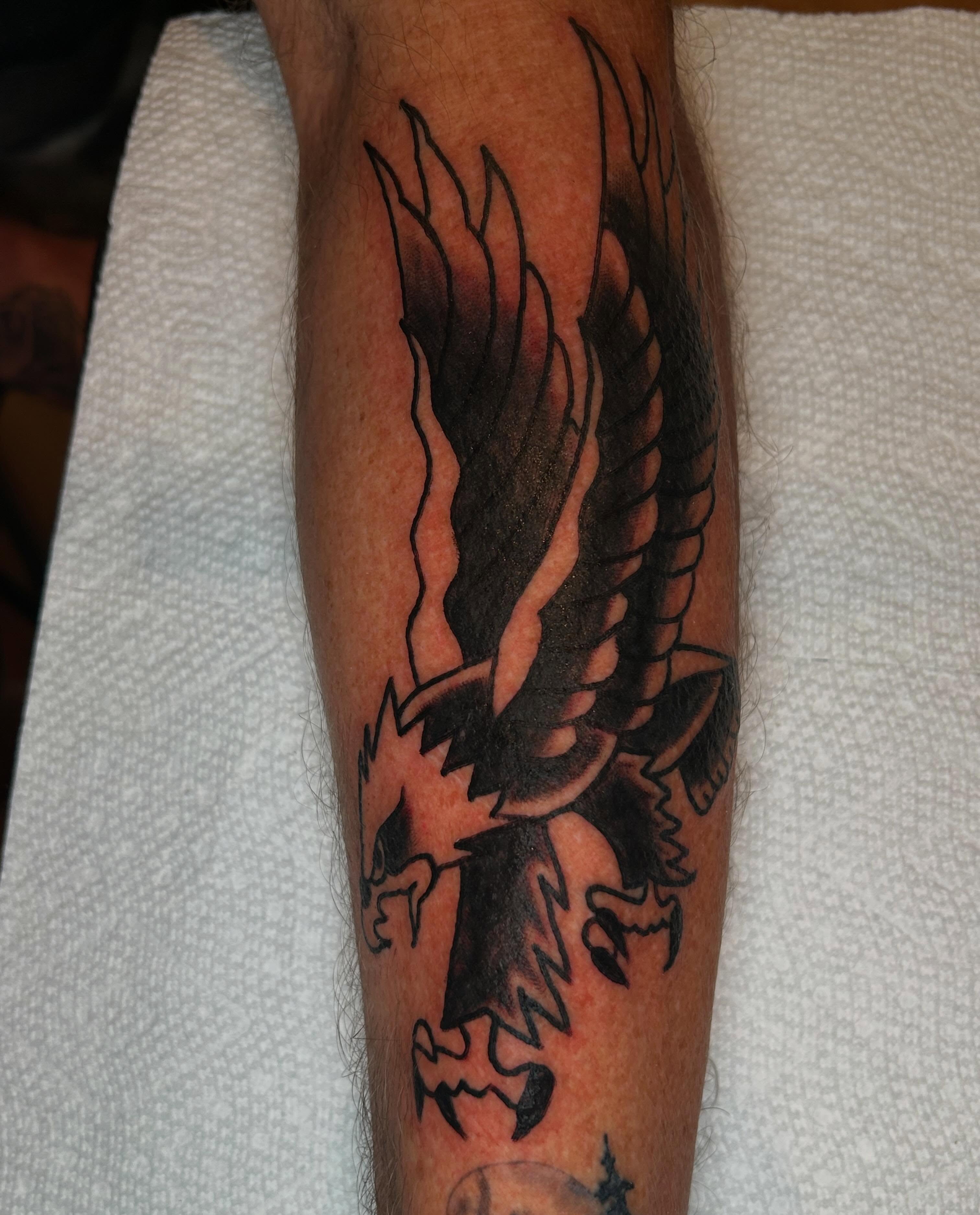 Eagle black and grey tattoo on the forearm by Casey Lewis - Tattoo Artist, Cleveland Ohio
