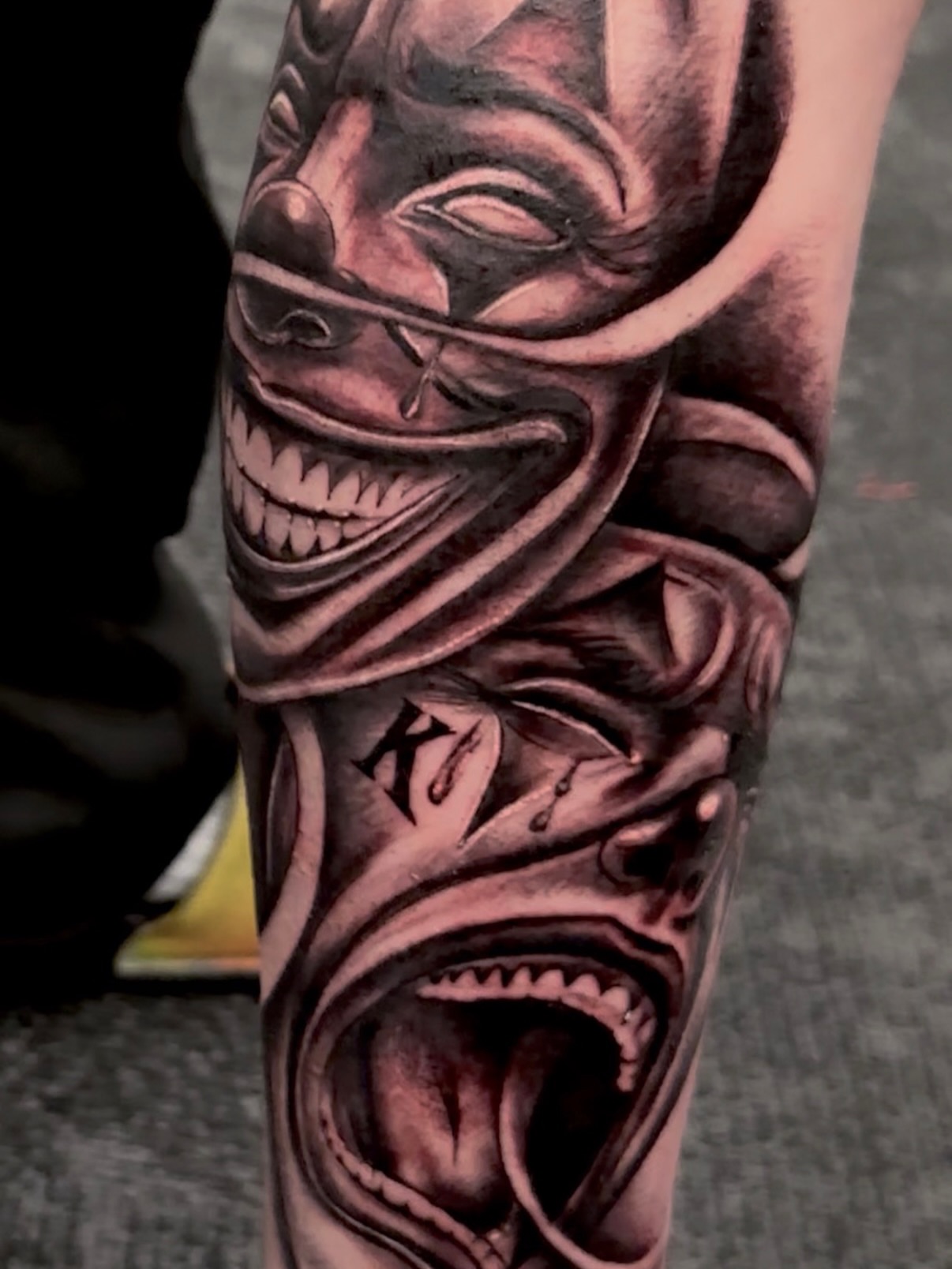 Demon dark realism tattoo on the forearm by Martin Melendrez