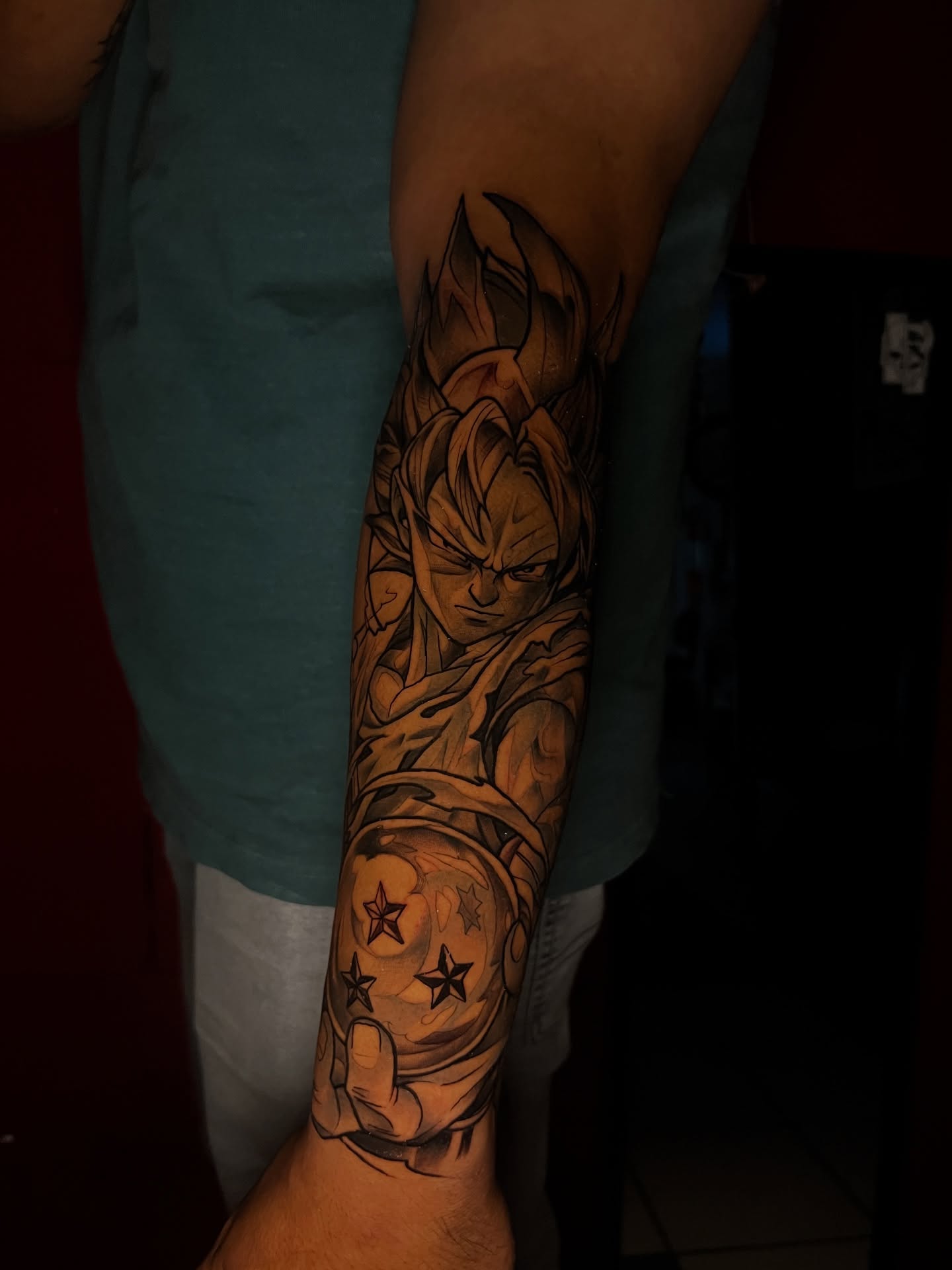 Dragon ball character anime tattoo on the forearm by El Salvador Tattoo Artist