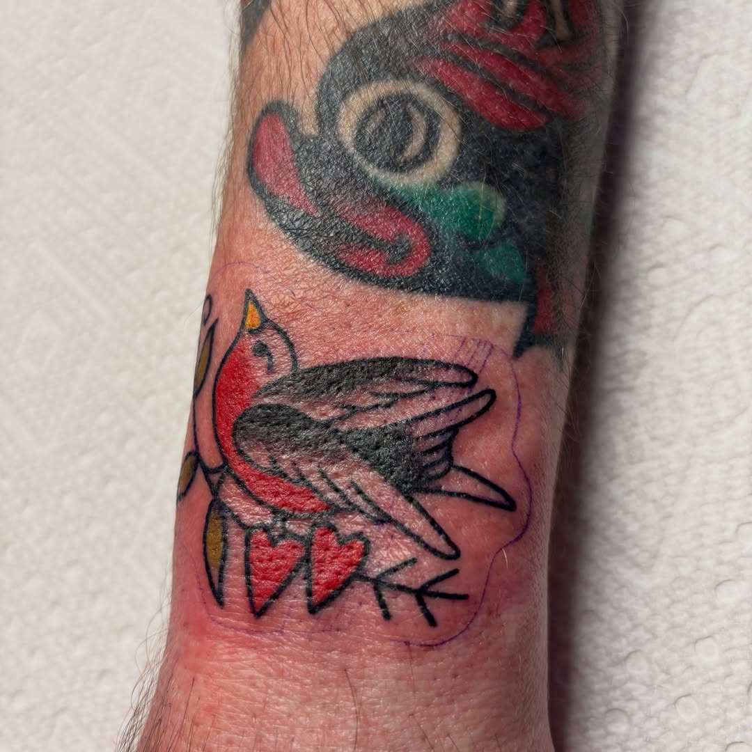 Bird American traditional tattoo on the forearm by ❁ Tat2friend ❁