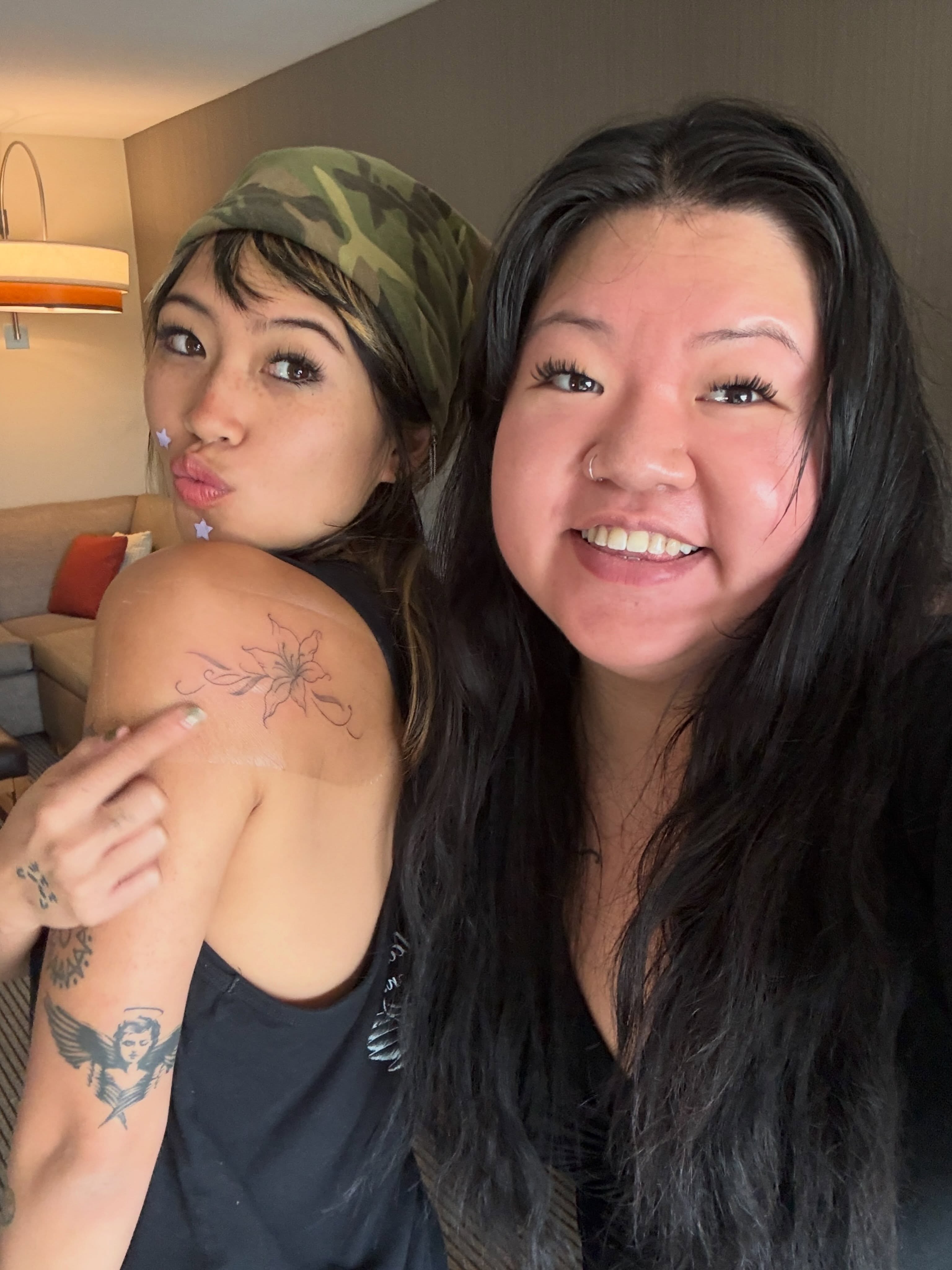Flower American traditional tattoo on the shoulder by Rachel ˚⊱🪷⊰˚ 芷若, Des Moines, Iowa