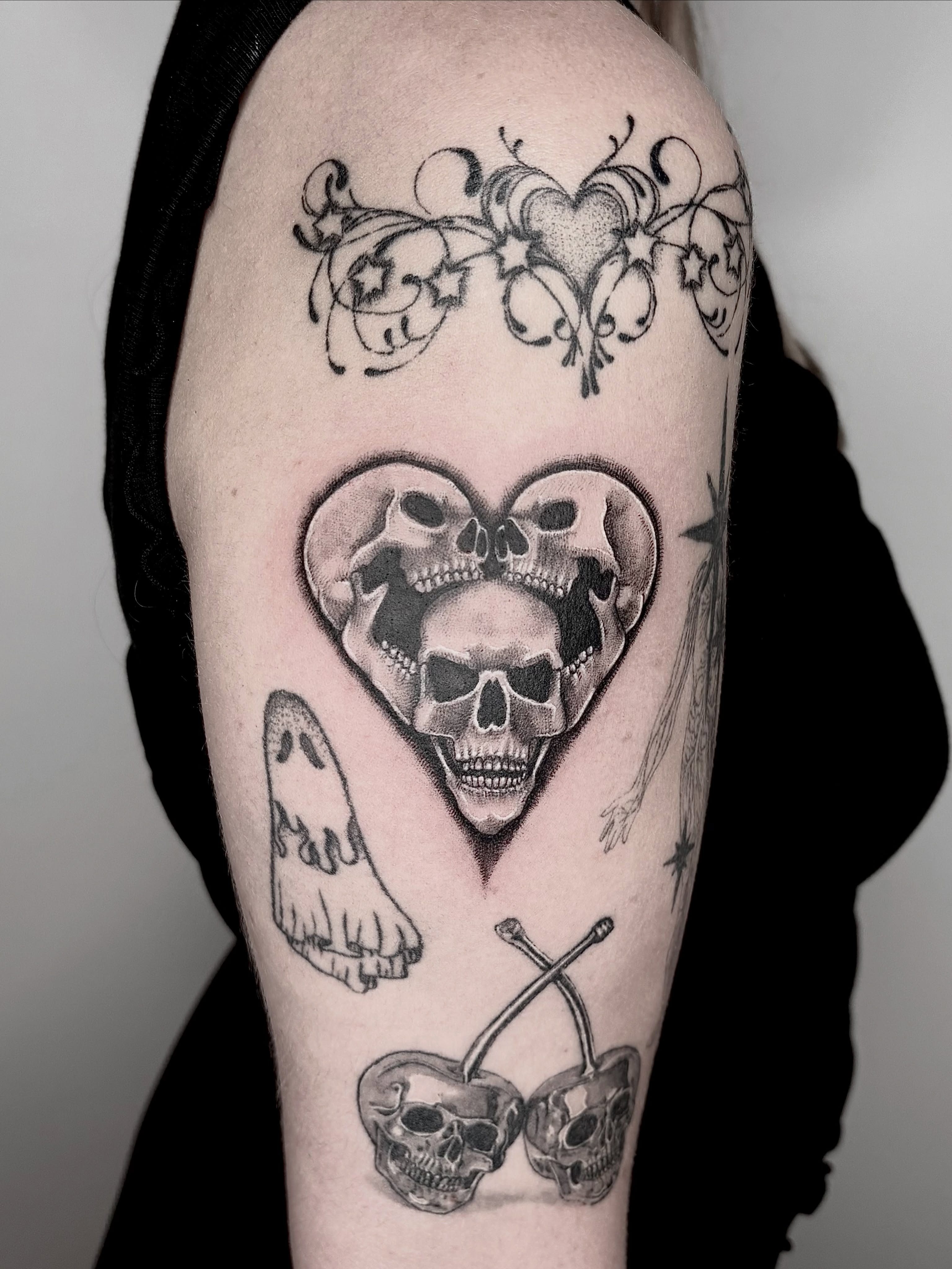 Skulls and cherries realism tattoo on the forearm by <3 eve’s tattoos <3