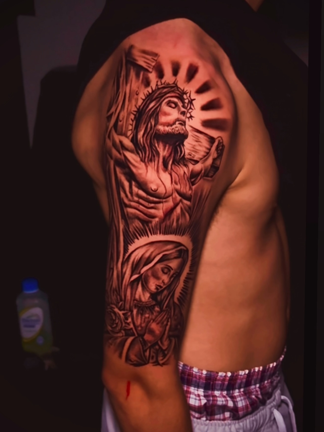 Religious figures realism tattoo on the forearm by Erick @ AZTEC_TATT