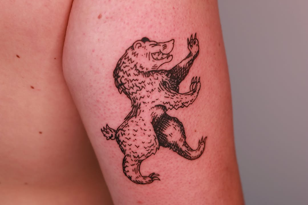 Tattoo by @chickpeatattoos — illustrative, black_and_grey