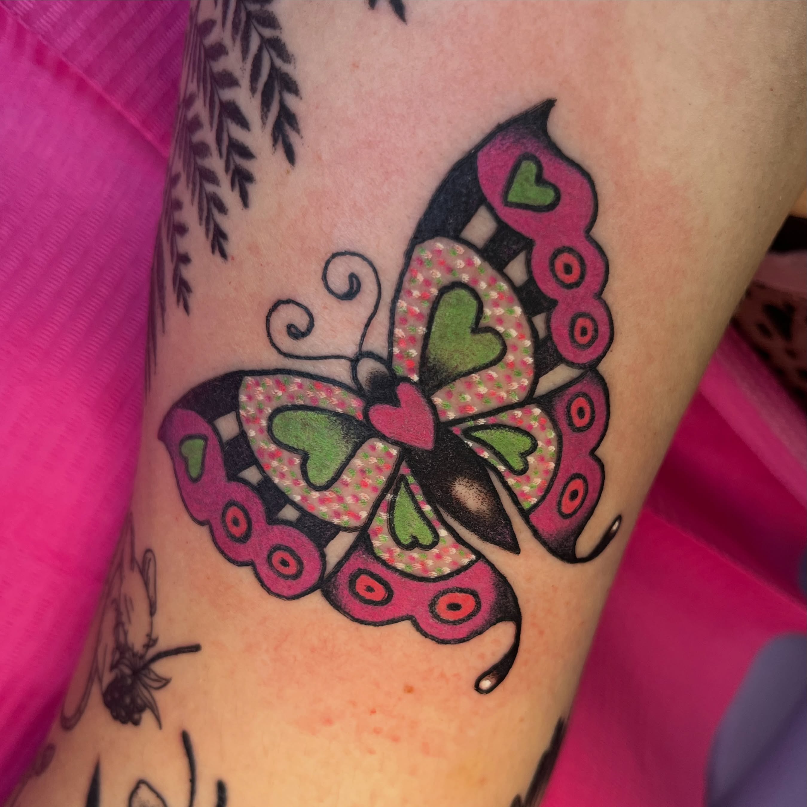 Butterfly American traditional tattoo on the forearm by Cincinnati Tattoo Artist, Cincinnati
