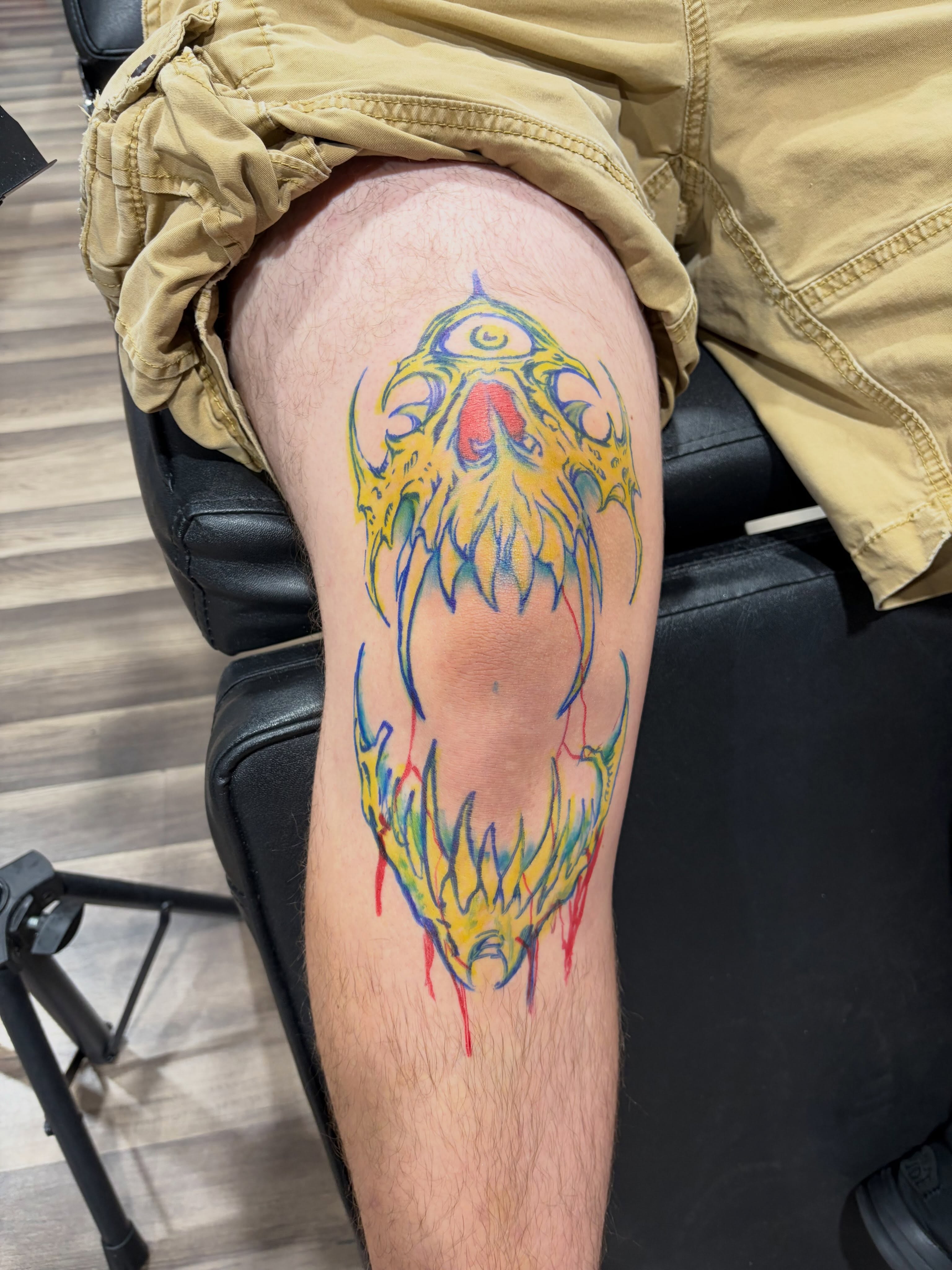 Owl watercolor tattoo on the thigh by Crawlspacecadet