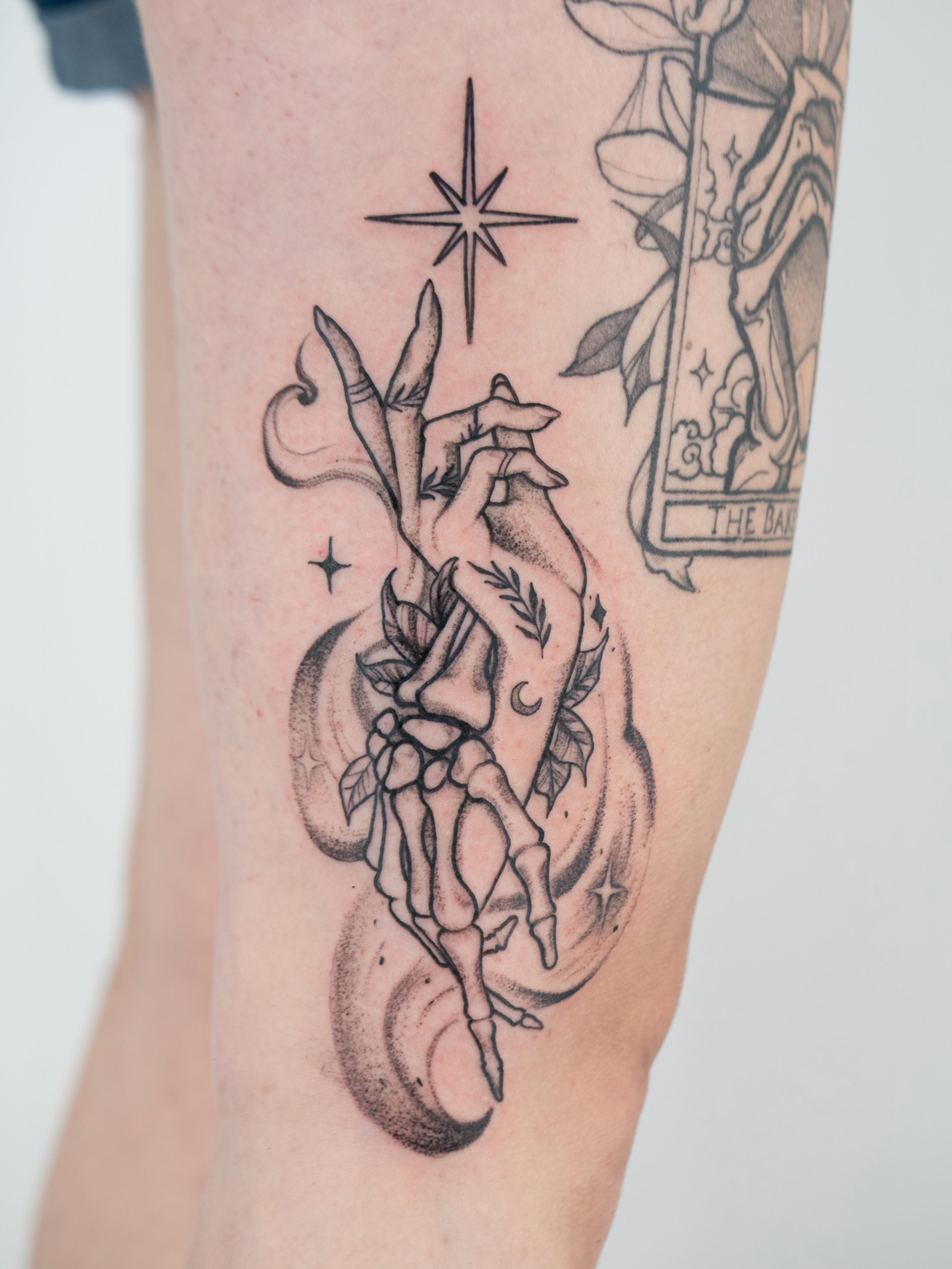 Anatomical heart with hands dotwork tattoo on the forearm by Skylar