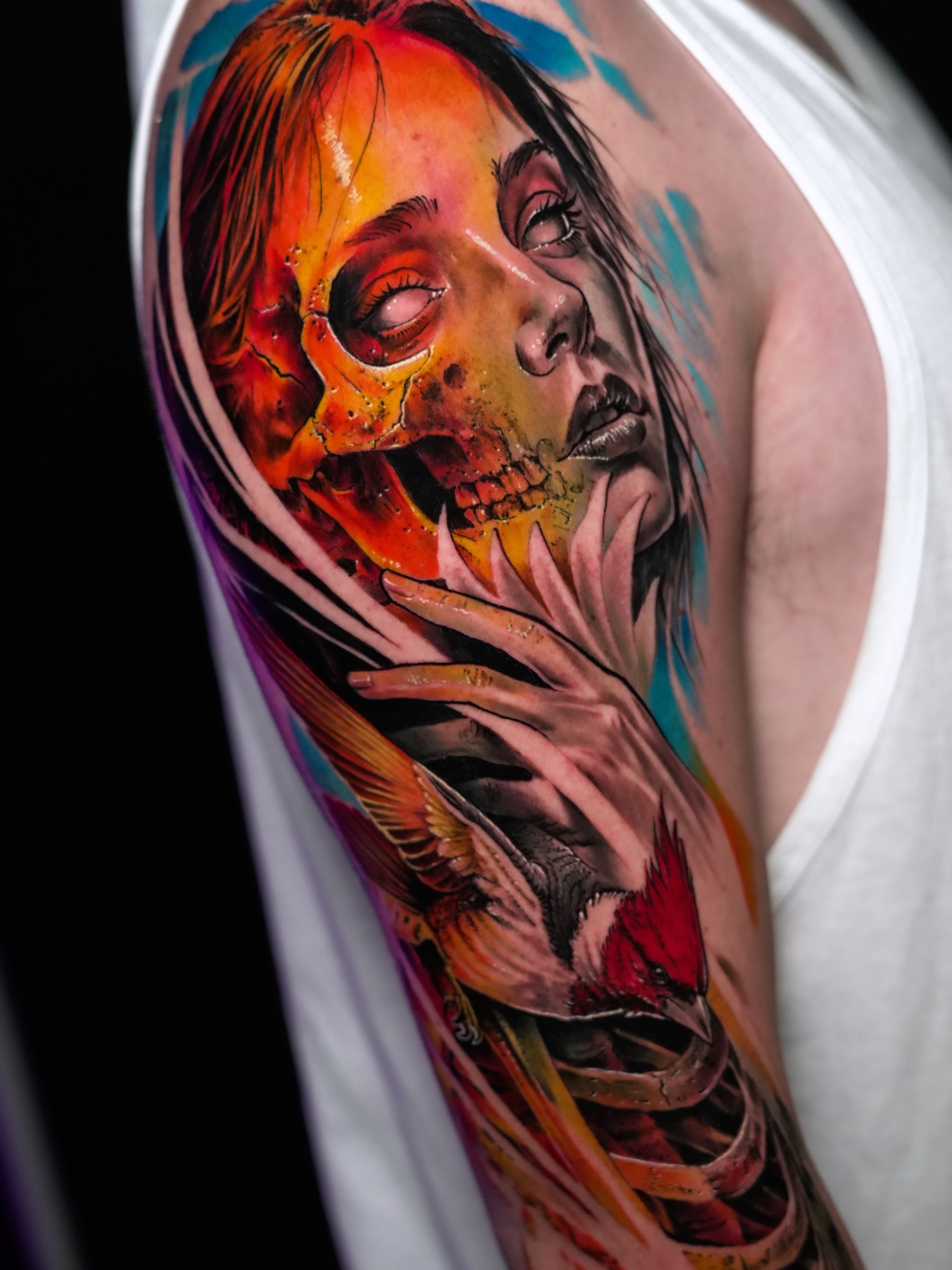 Woman with skull realism tattoo on the forearm by Juan Pablo Molina