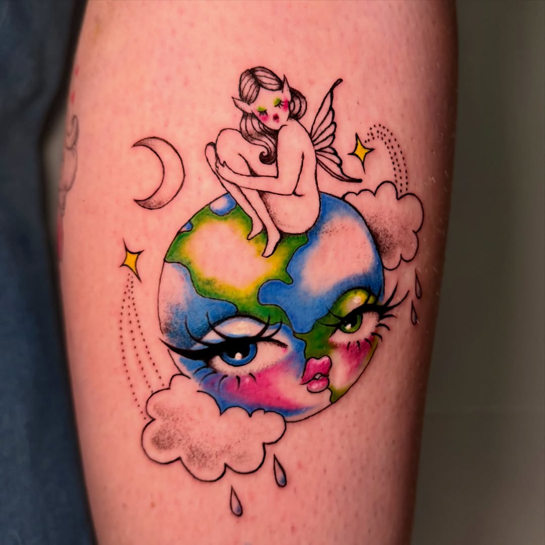 Fairy on Earth new school tattoo on the forearm by tattooz by megz