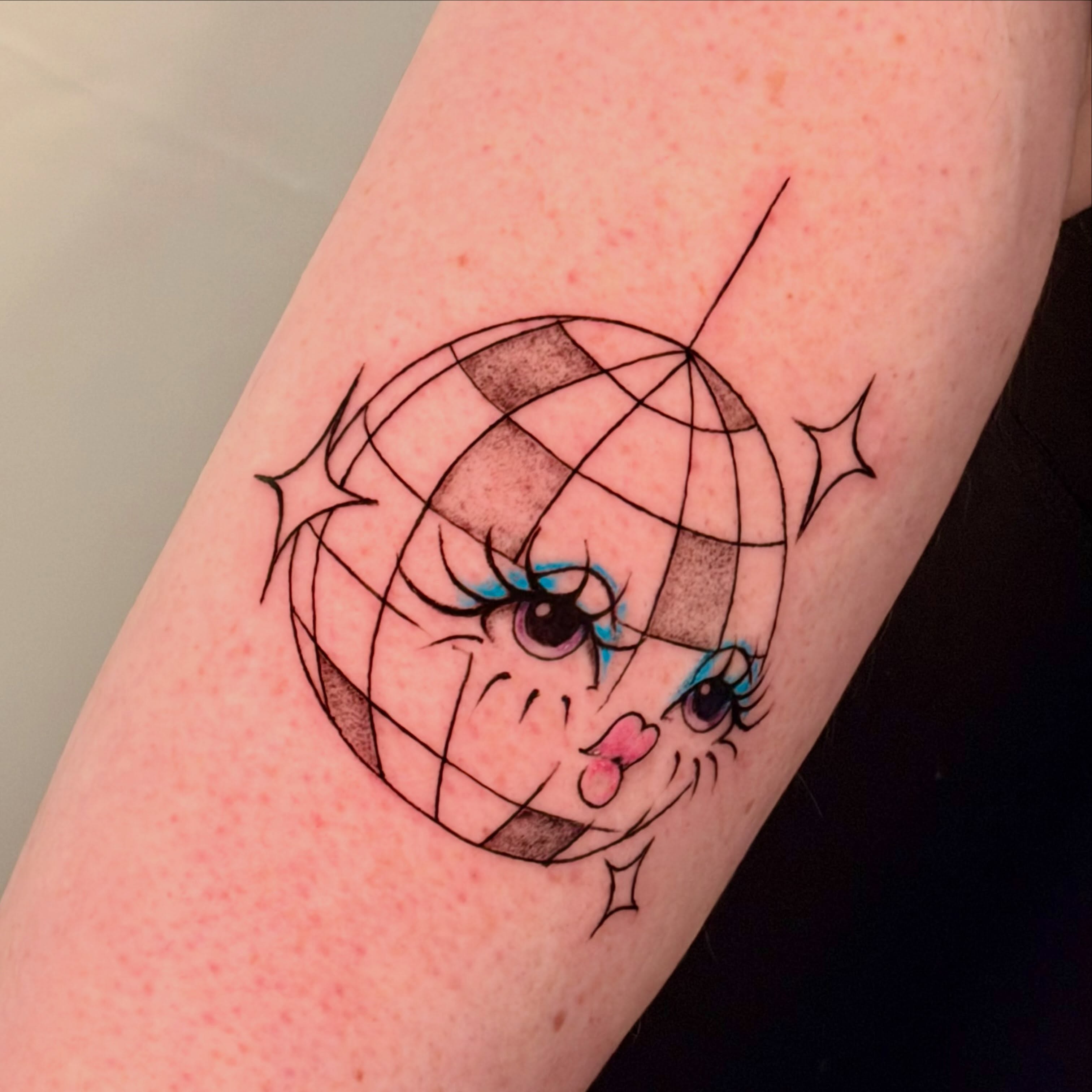 Geometric globe geometric tattoo on the forearm by tattooz by megz