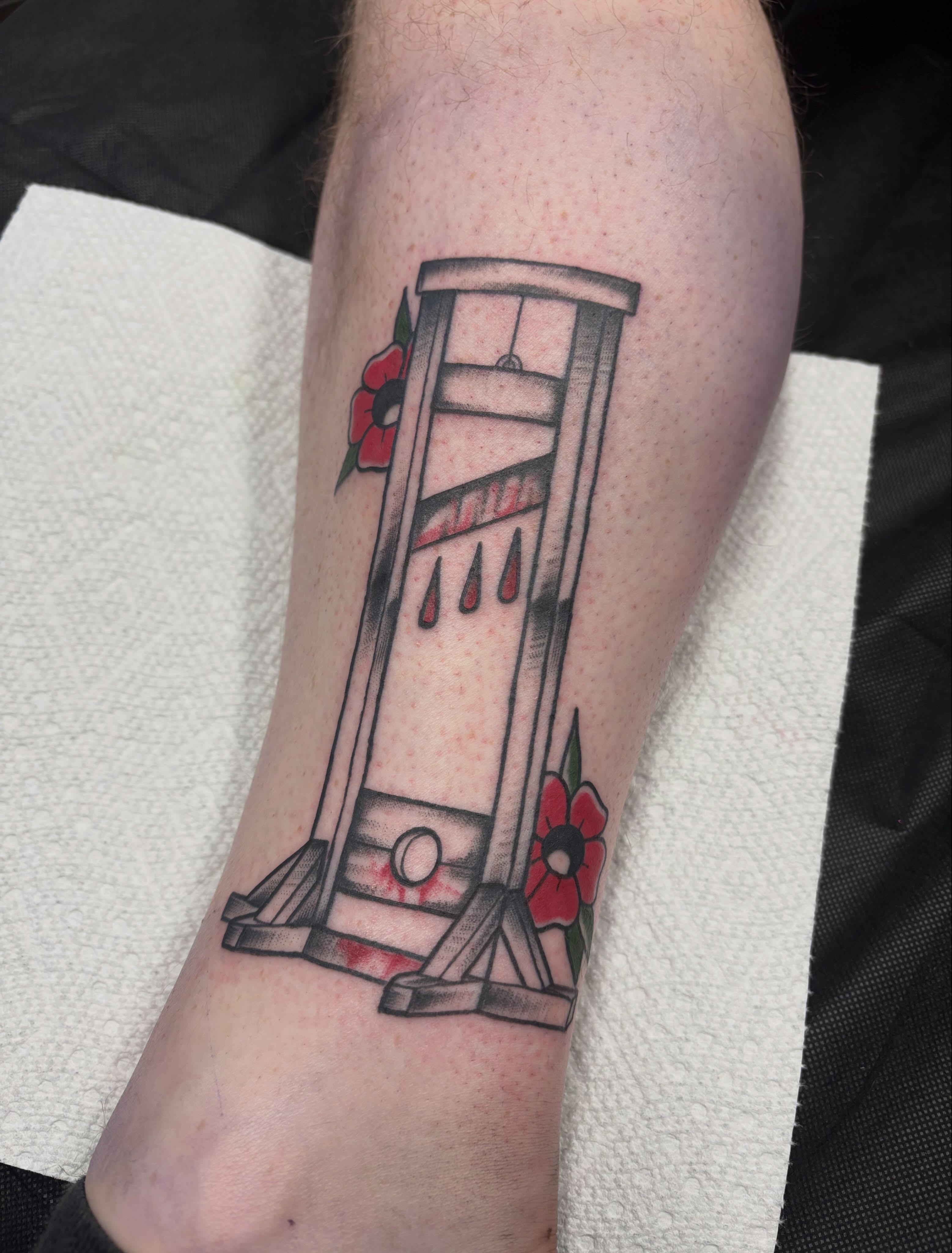 Guillotine black and grey tattoo on the forearm by ♡ Demi ♡