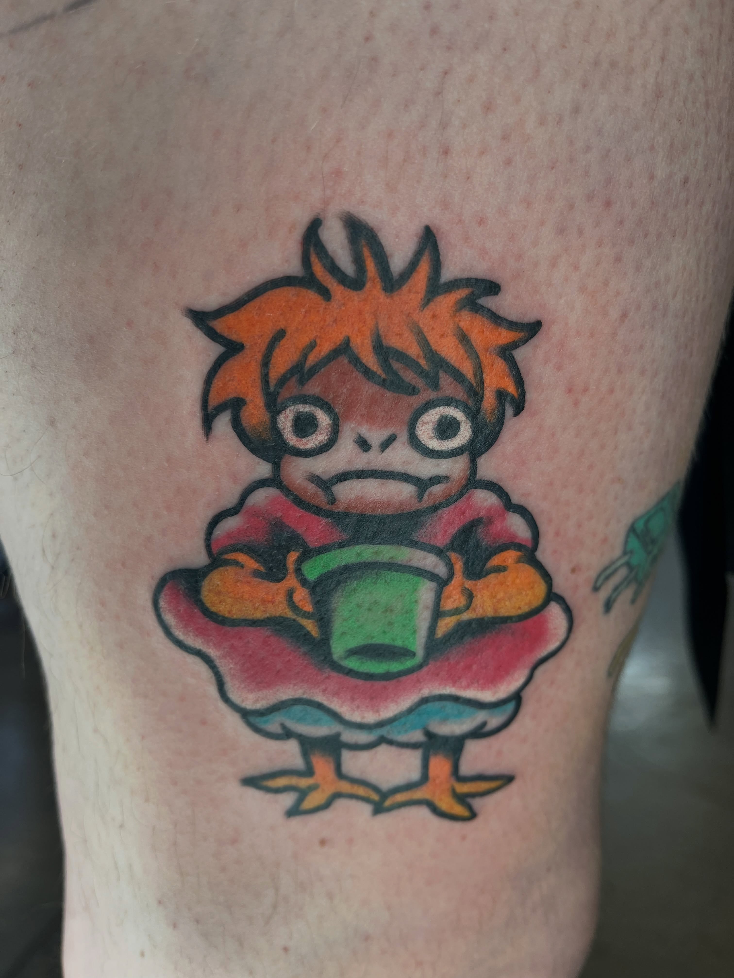 Chibi character new school tattoo on the thigh by Autumn**🍓NOW BOOKING