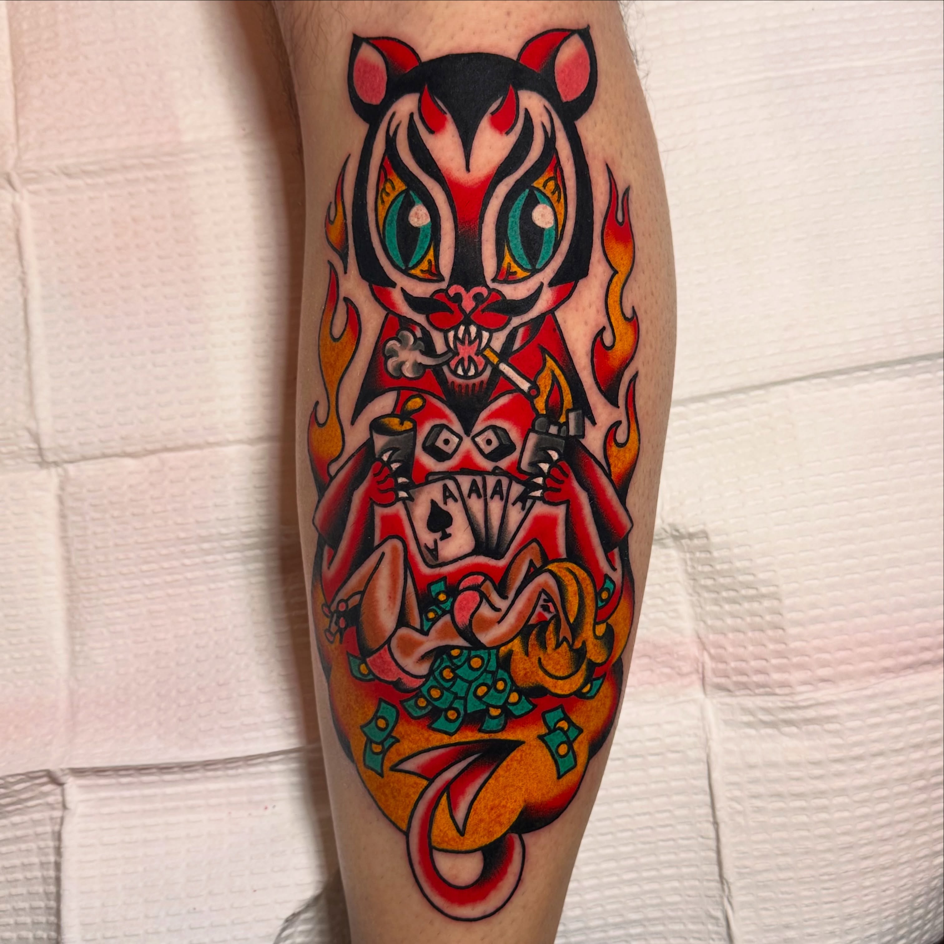Japanese tiger japanese irezumi tattoo on the forearm by Kiki Painmaker Trad Tattooer 🧨