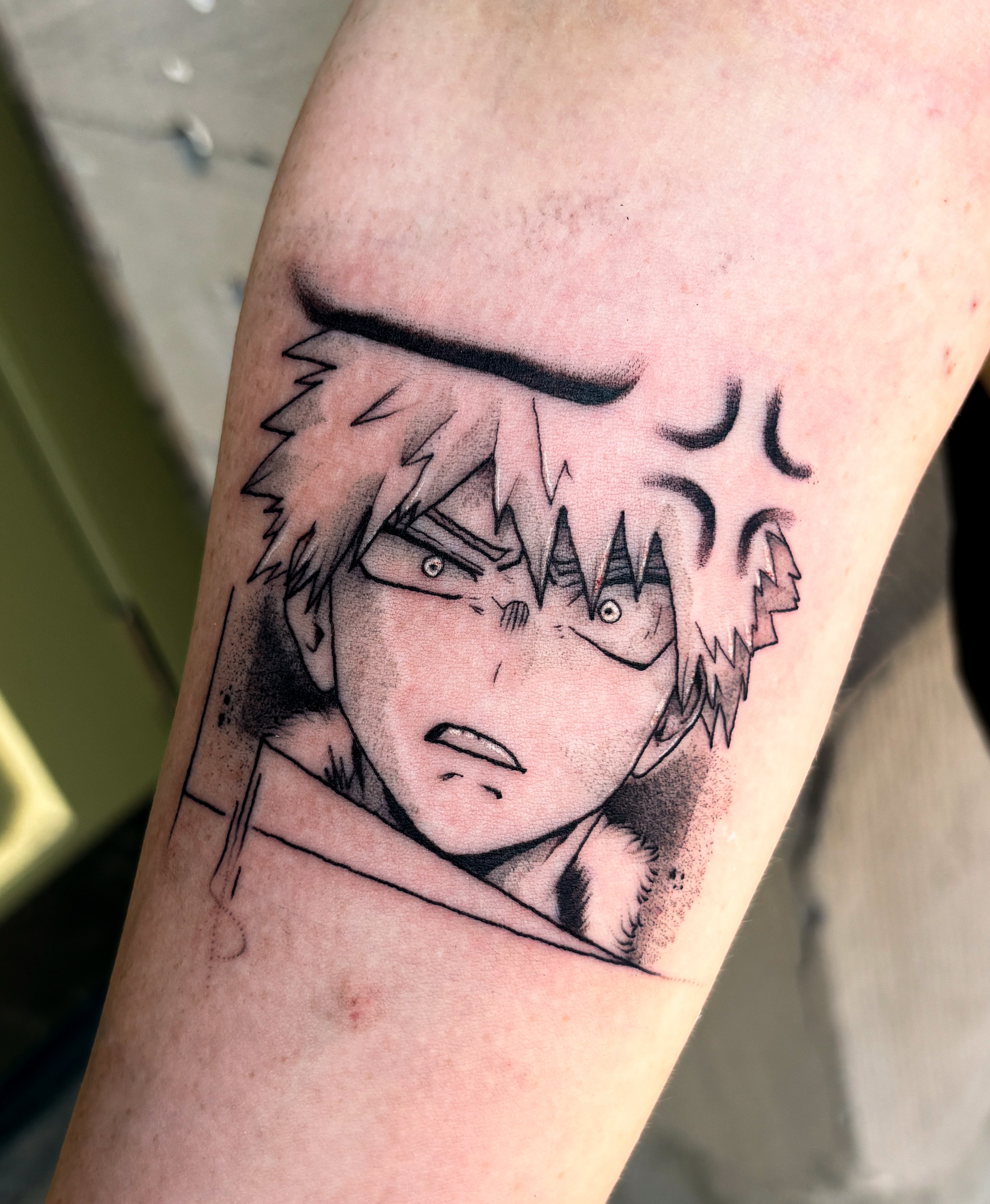 Anime character anime tattoo on the forearm by Liz Cook