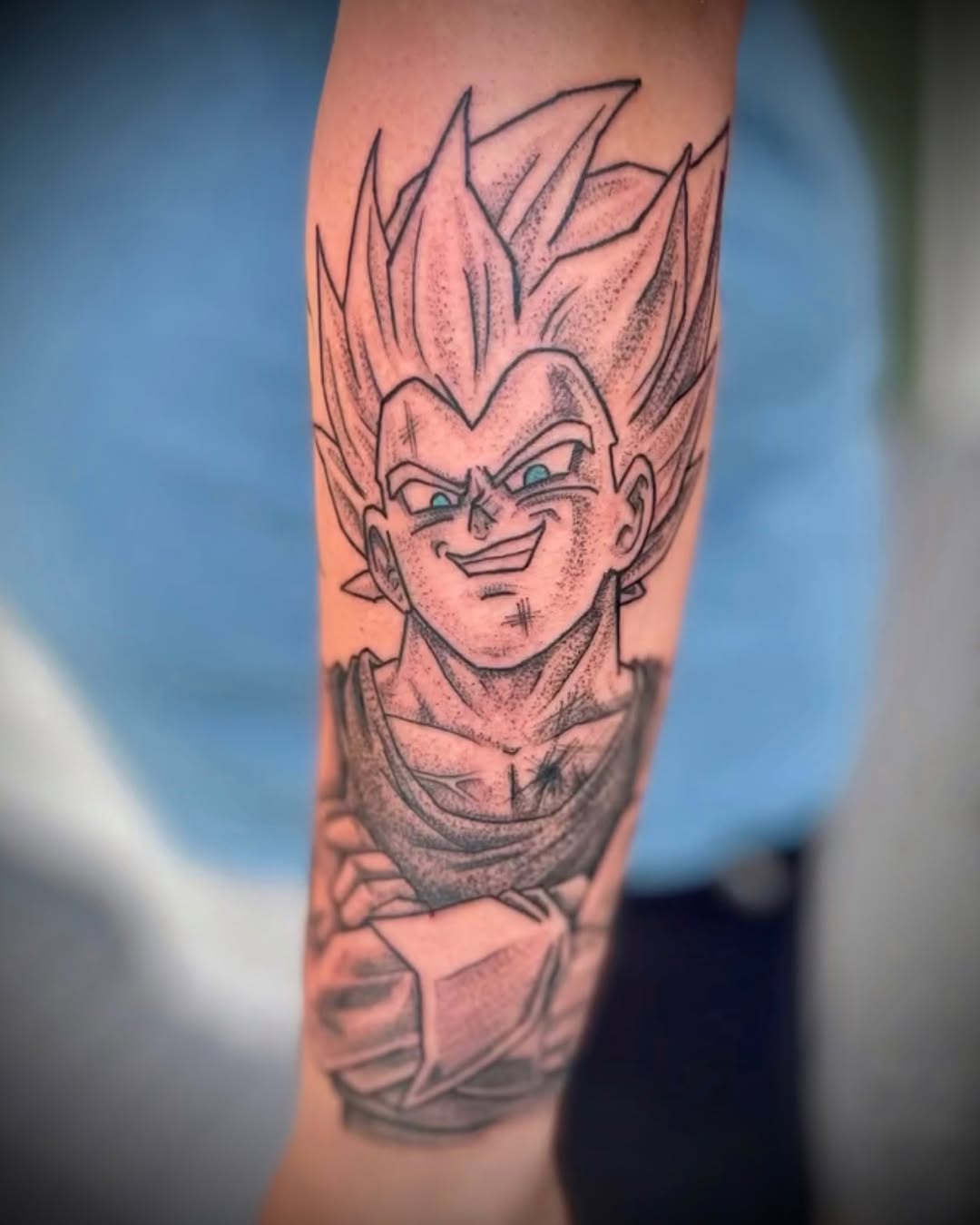 Tattoo by @colinbryanttattoo — anime, dotwork