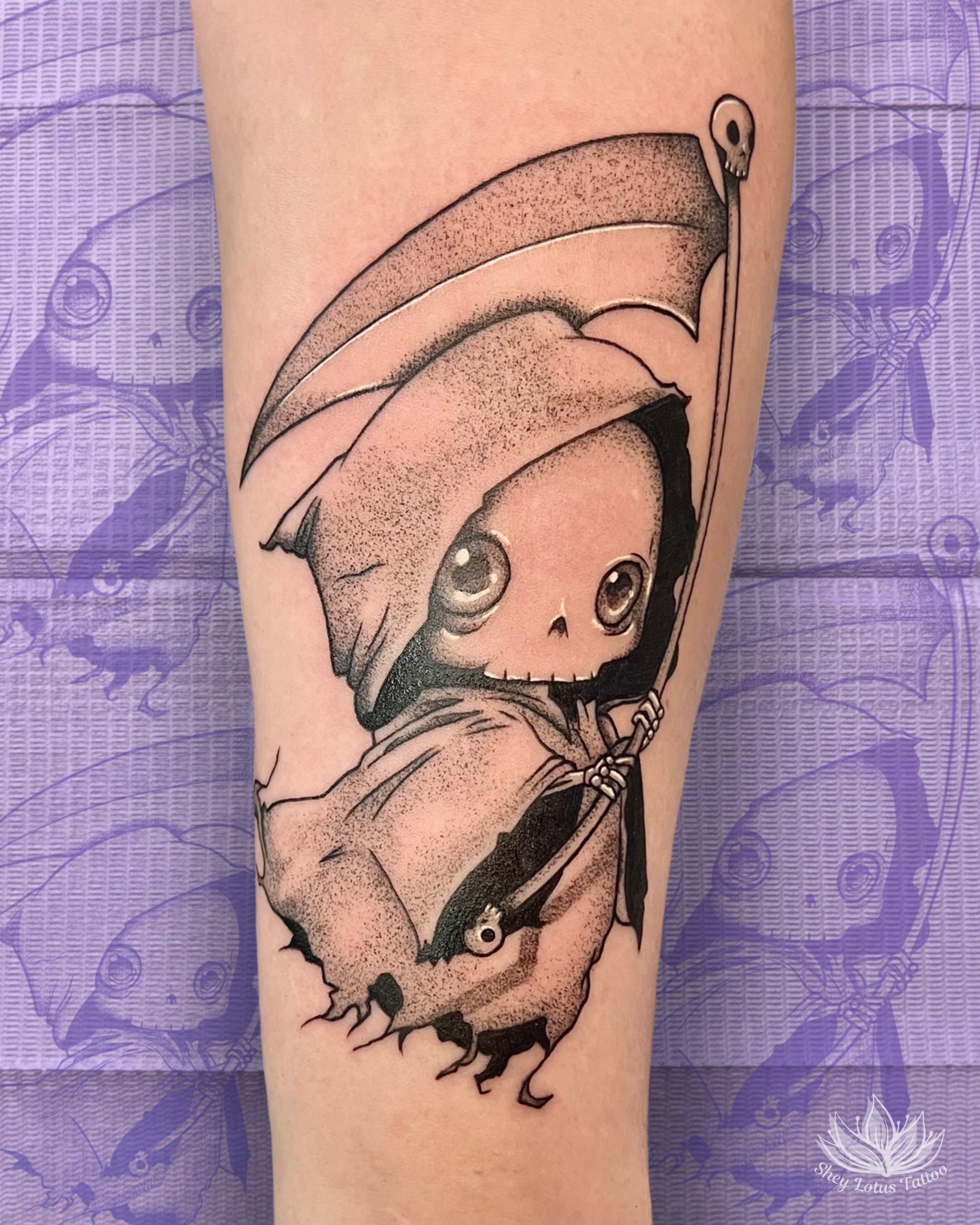 Tattoo by @sheylotustattoo — dotwork, dark_realism