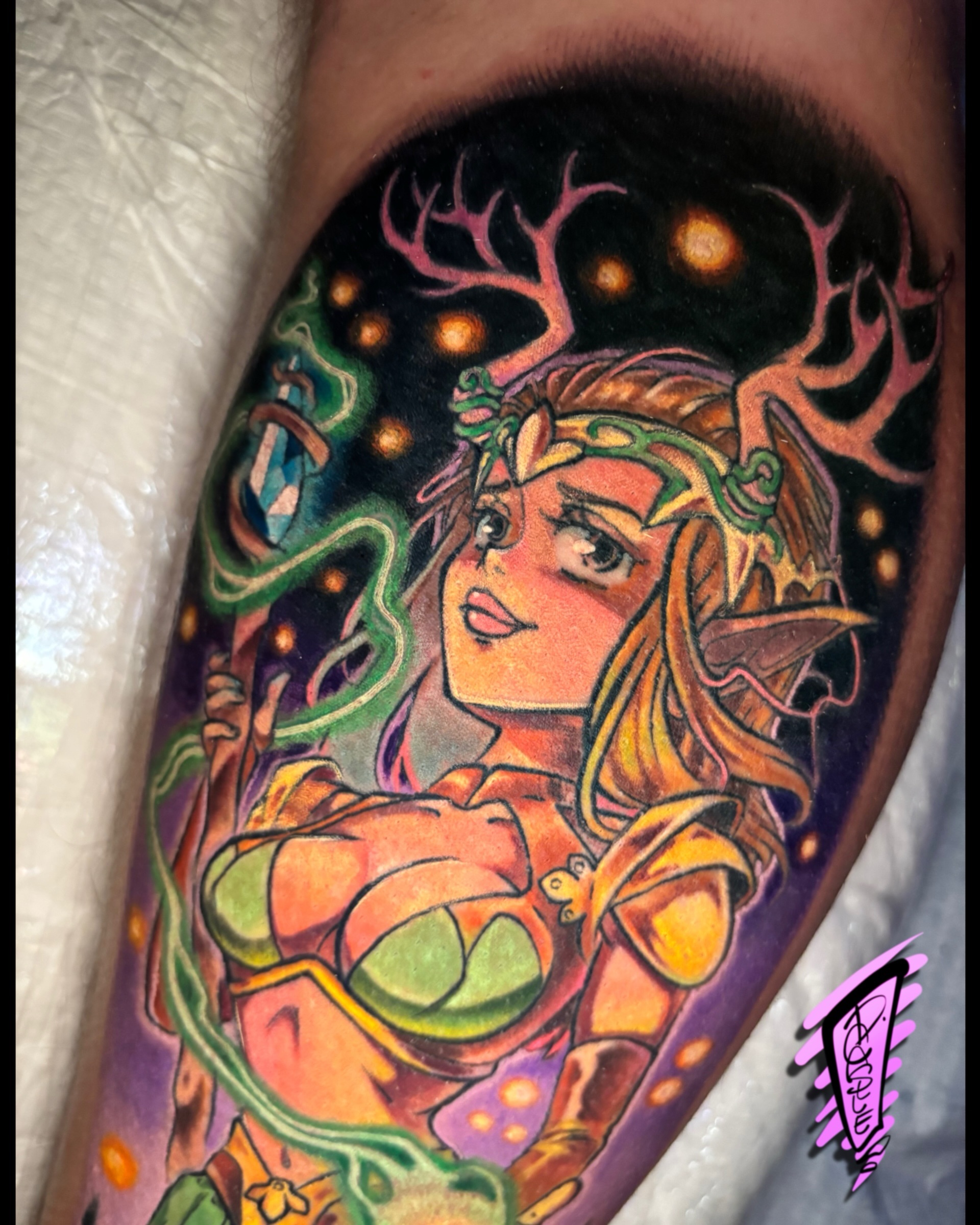Tattoo by @d.castle.draws — illustrative, anime