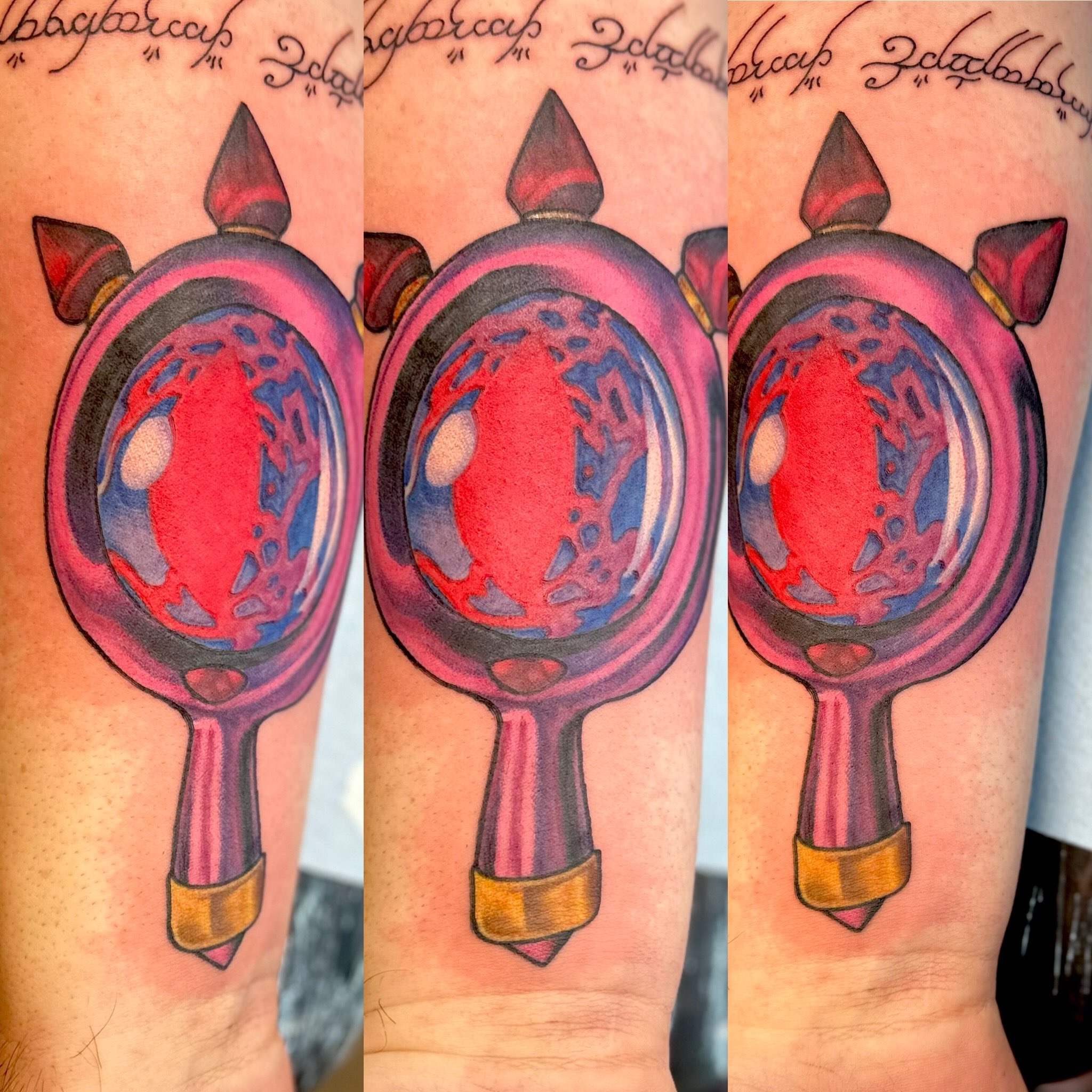 Mirror watercolor tattoo on the forearm by Leeuh Vandever