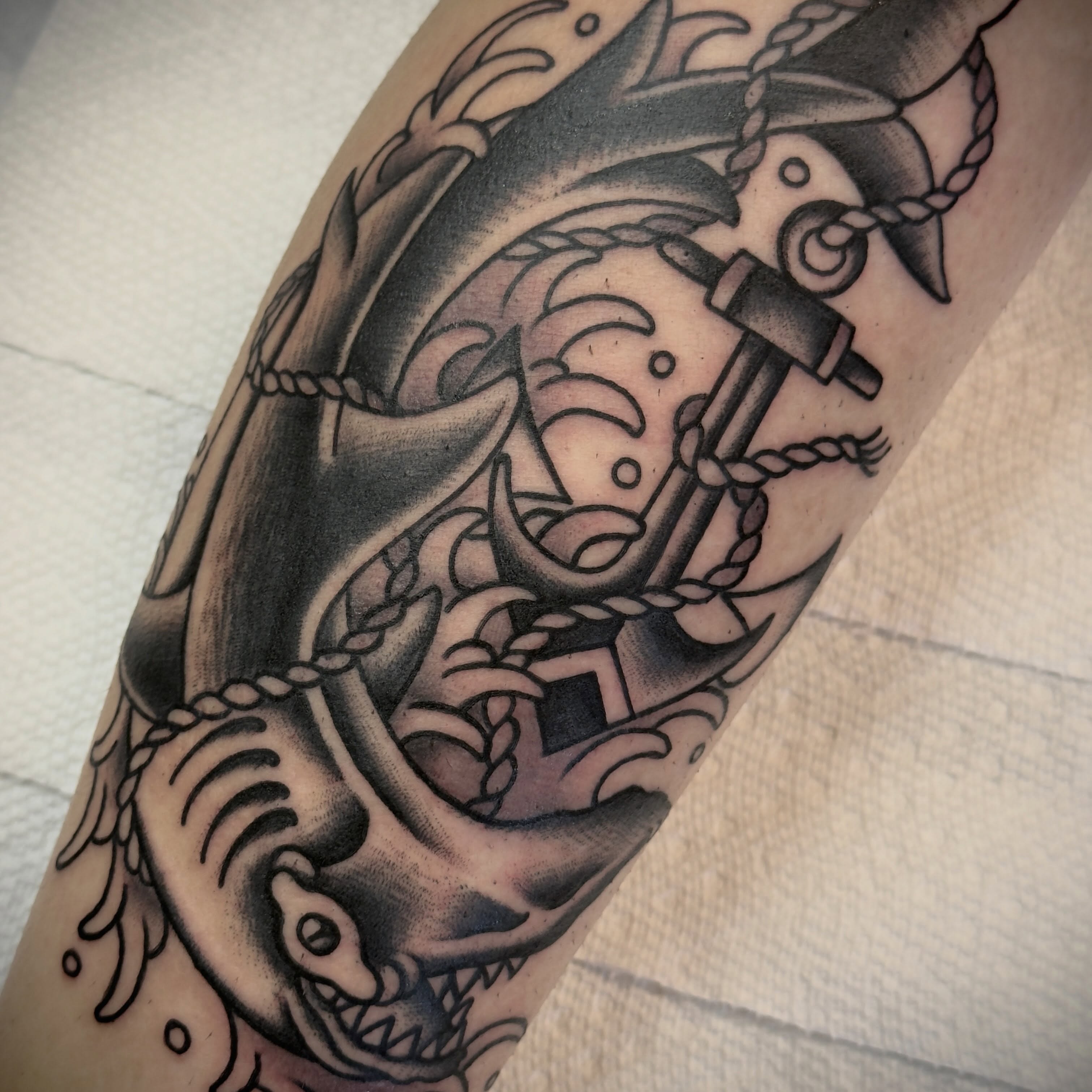 Anchor American traditional tattoo on the forearm by Andrew Slater