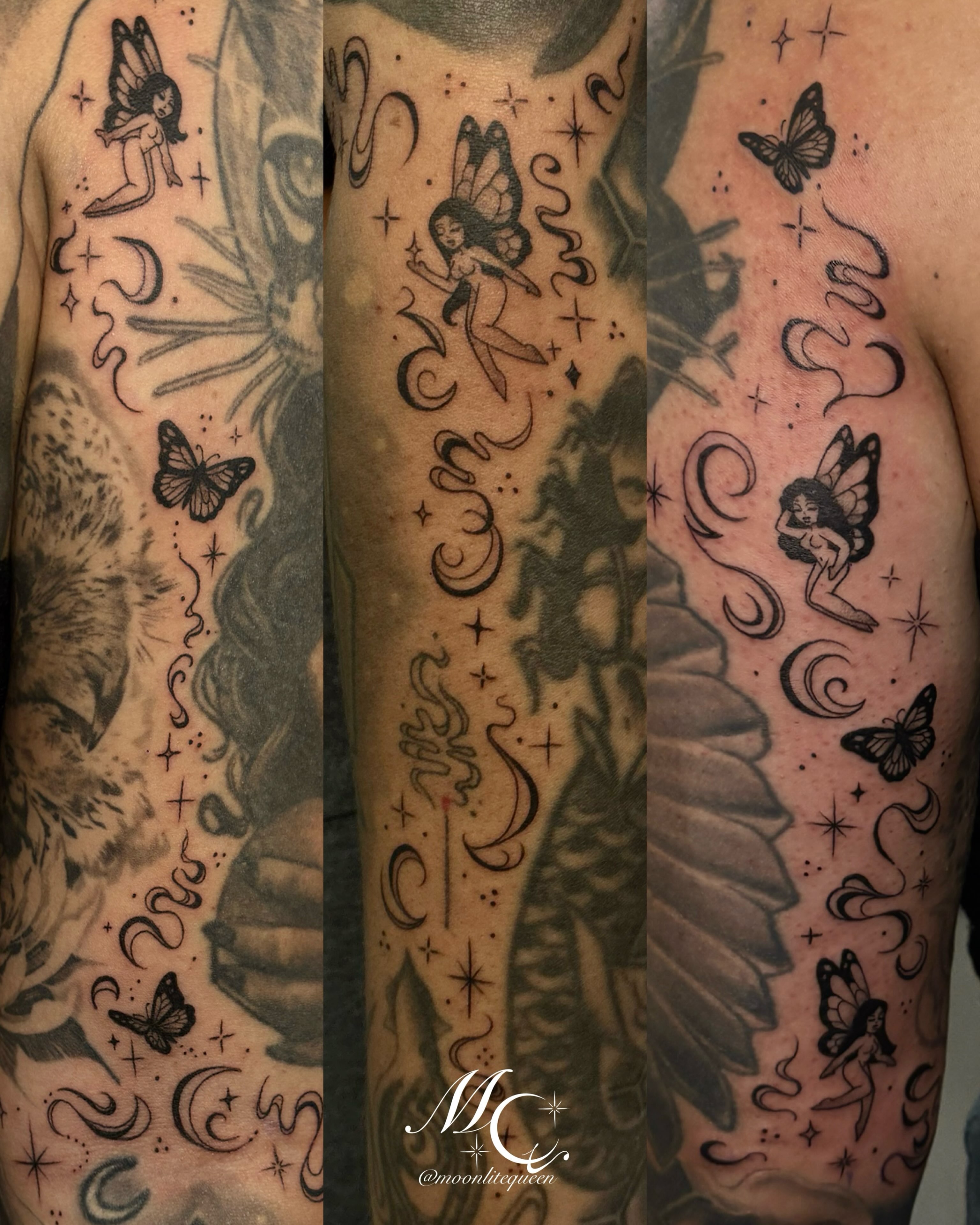 Tattoo by @moonlitequeentattooist — black_and_grey