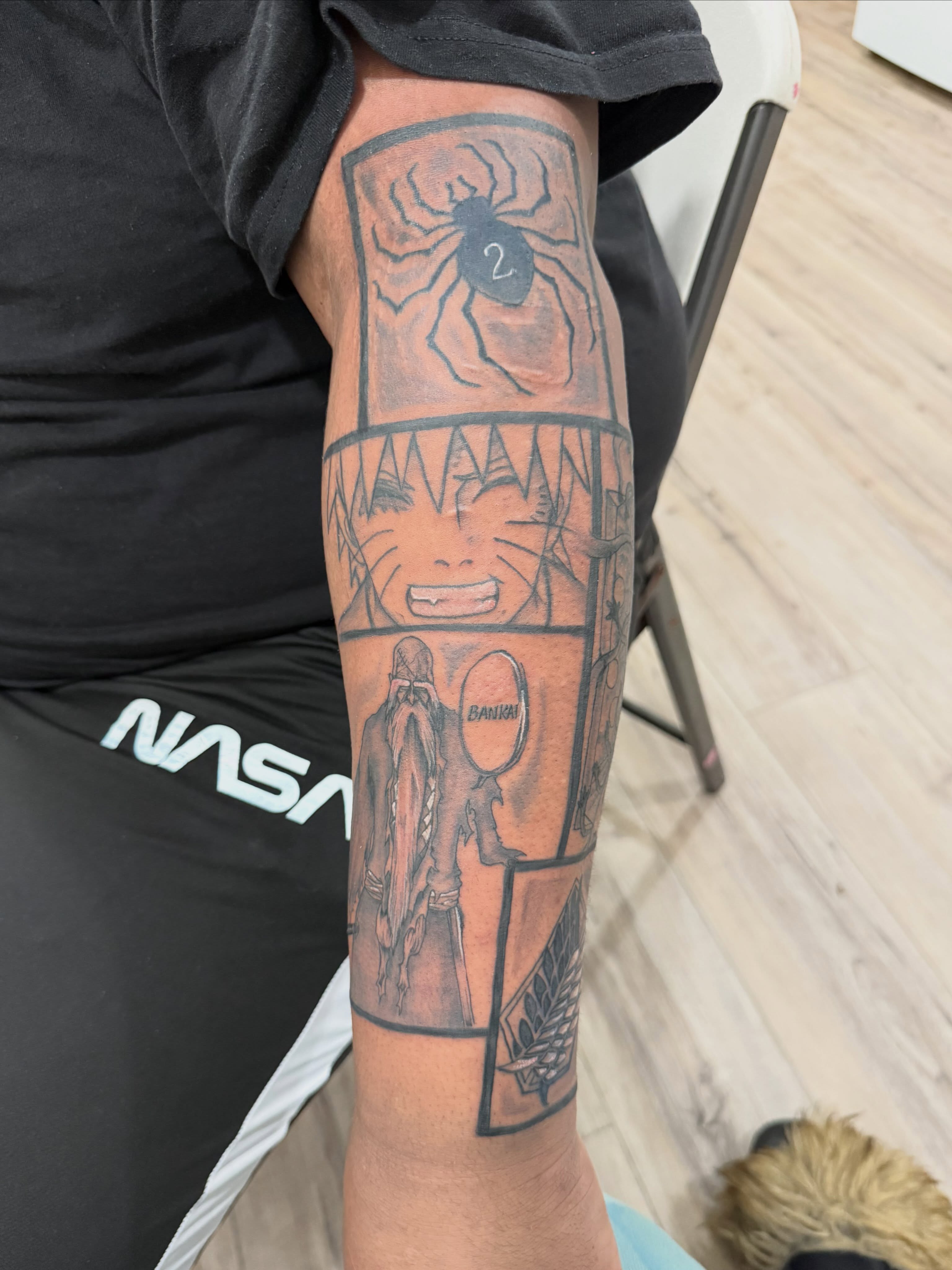 Anime characters anime tattoo on the forearm by Aja Marie